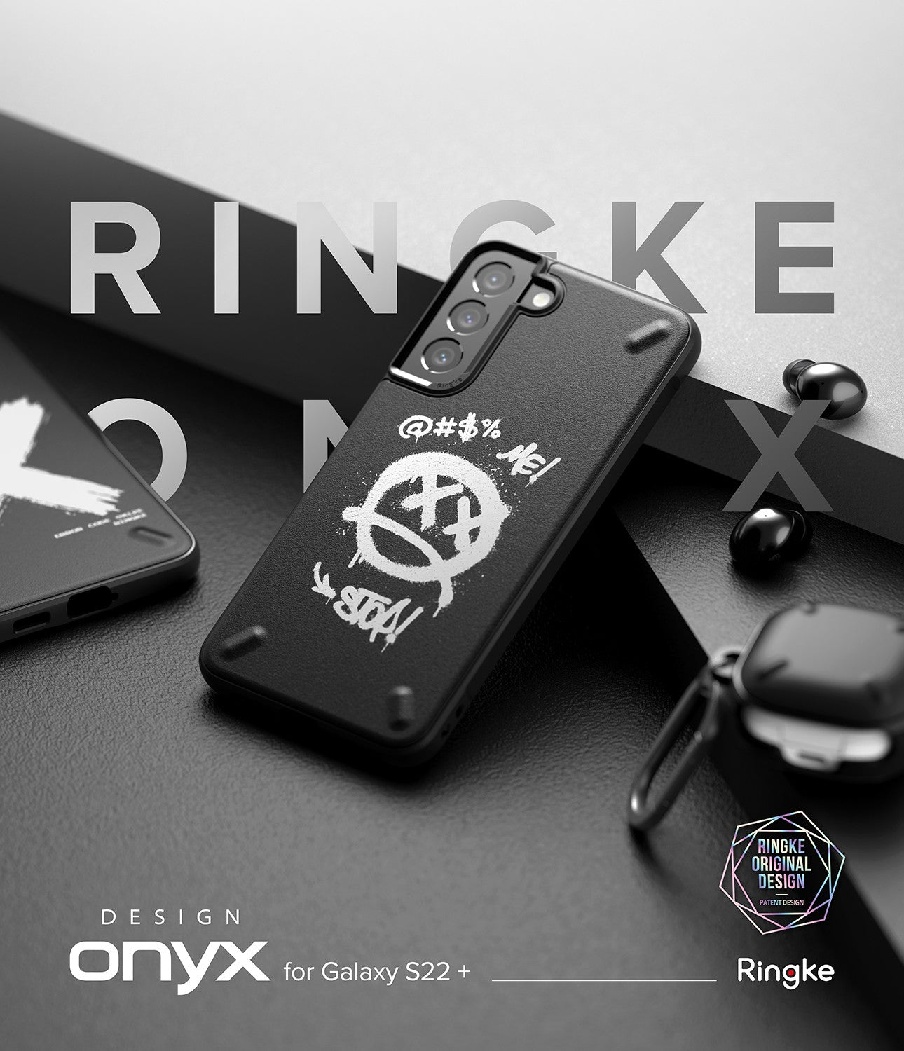Slitstarkt fodral och skal för Galaxy S22+ Onyx Design Graffiti svart