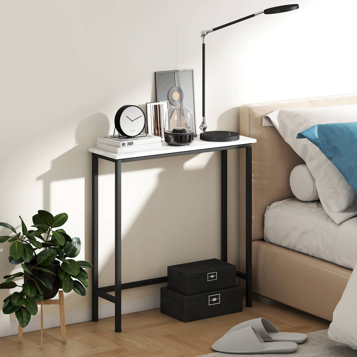 Smalle consoletafel, marmerlookblad, 24 cm diep