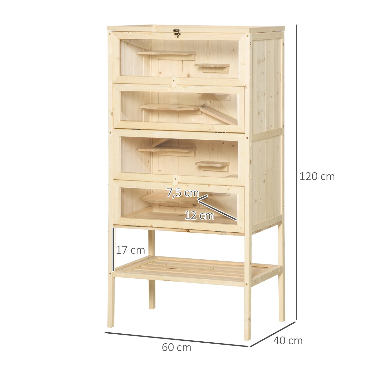 Liten djurbur med nättak; 5-nivå Wood Hutch
