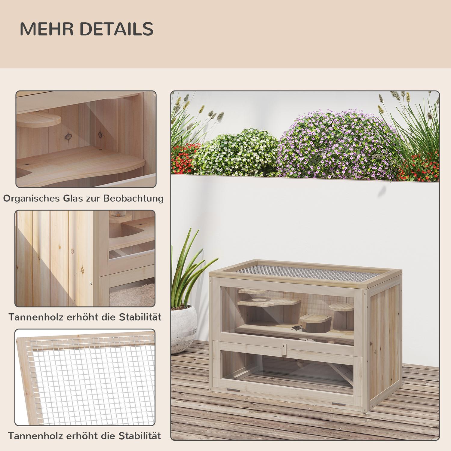 Smådjursbur i trä, 60 x 35 x 42 cm