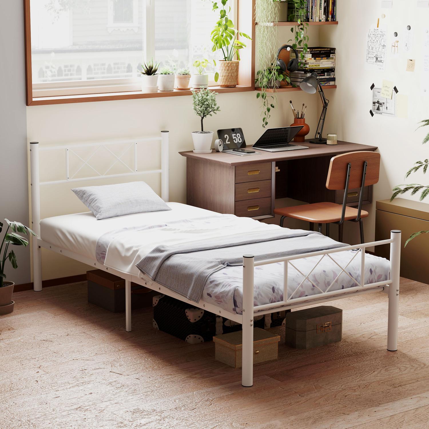 Sängram i stål för 200x90cm Madrass, Vit, 88cm hög