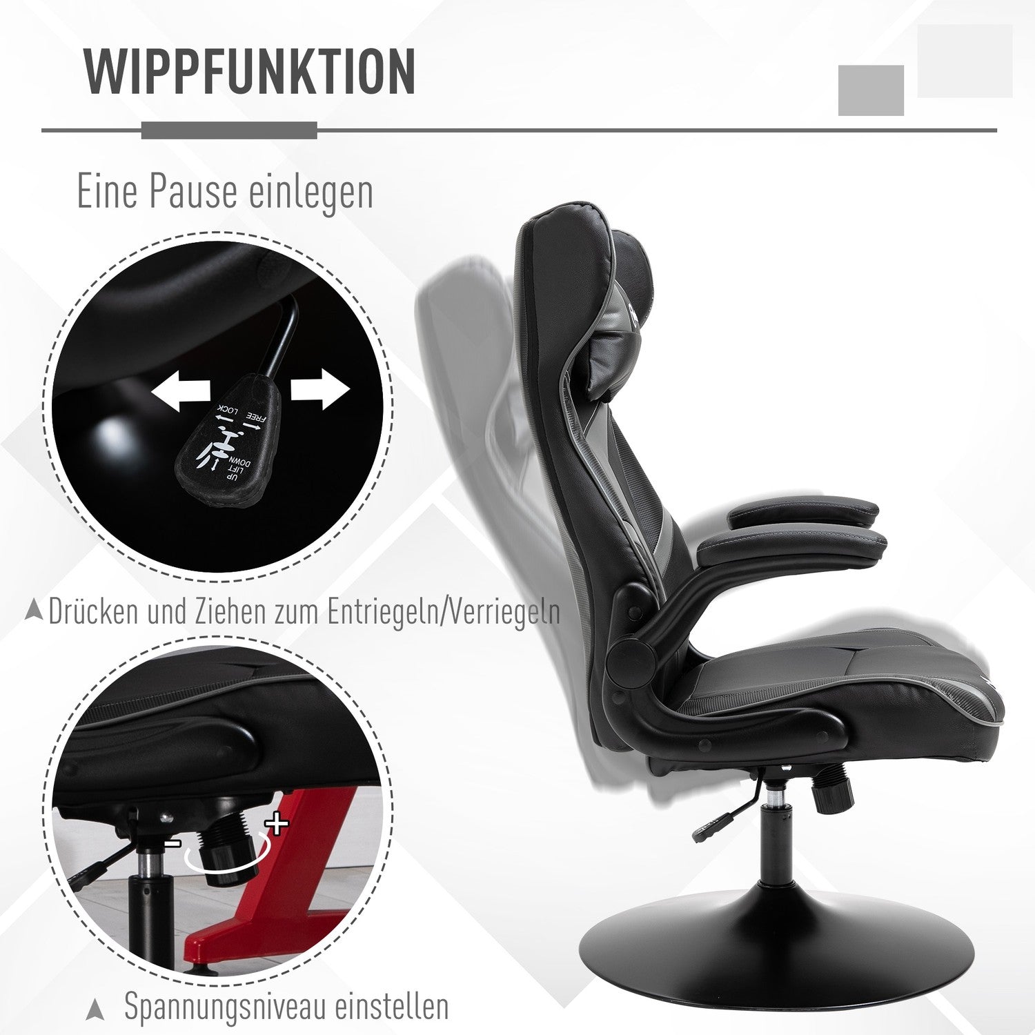 Ergonomisk spelsnurrstol, justerbar höjd, svart/grå