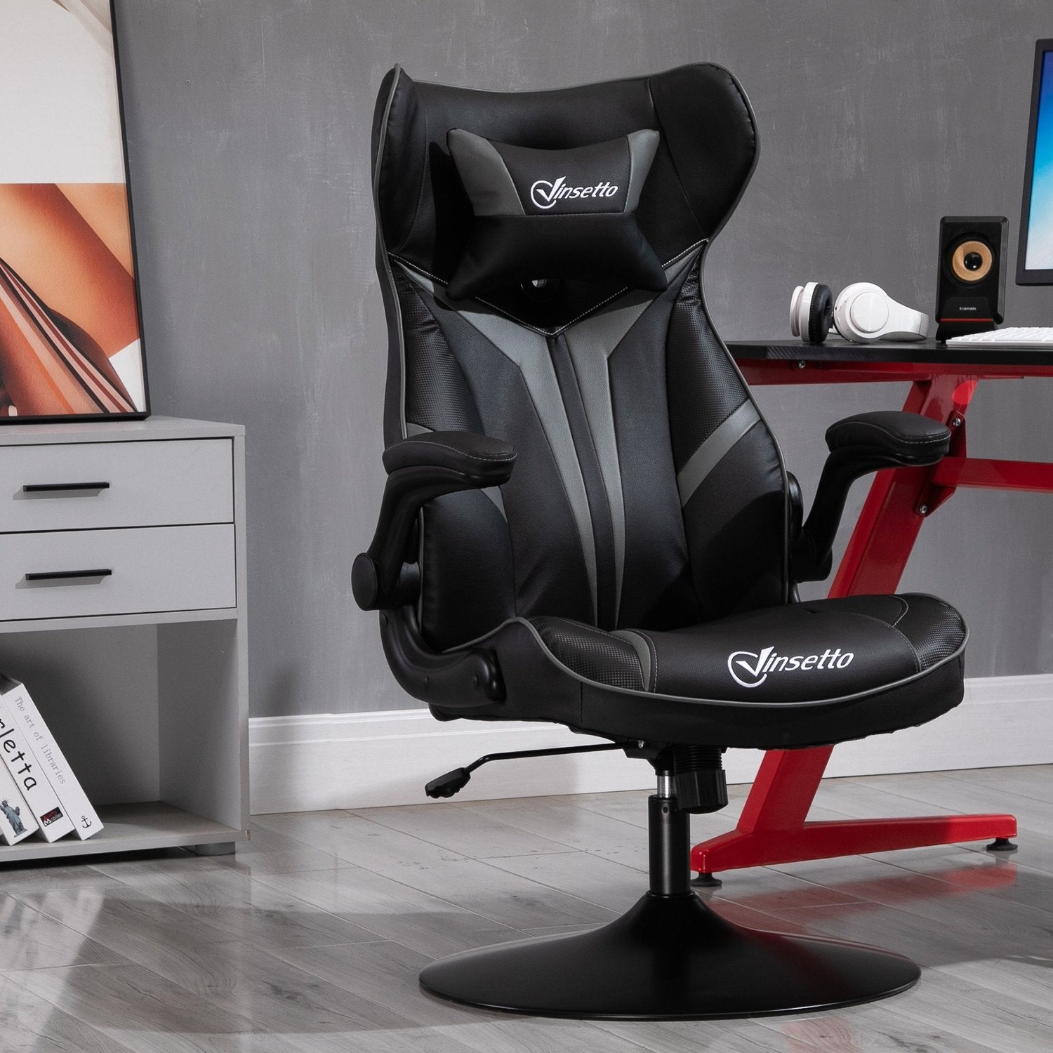 Ergonomisk spelsnurrstol, justerbar höjd, svart/grå