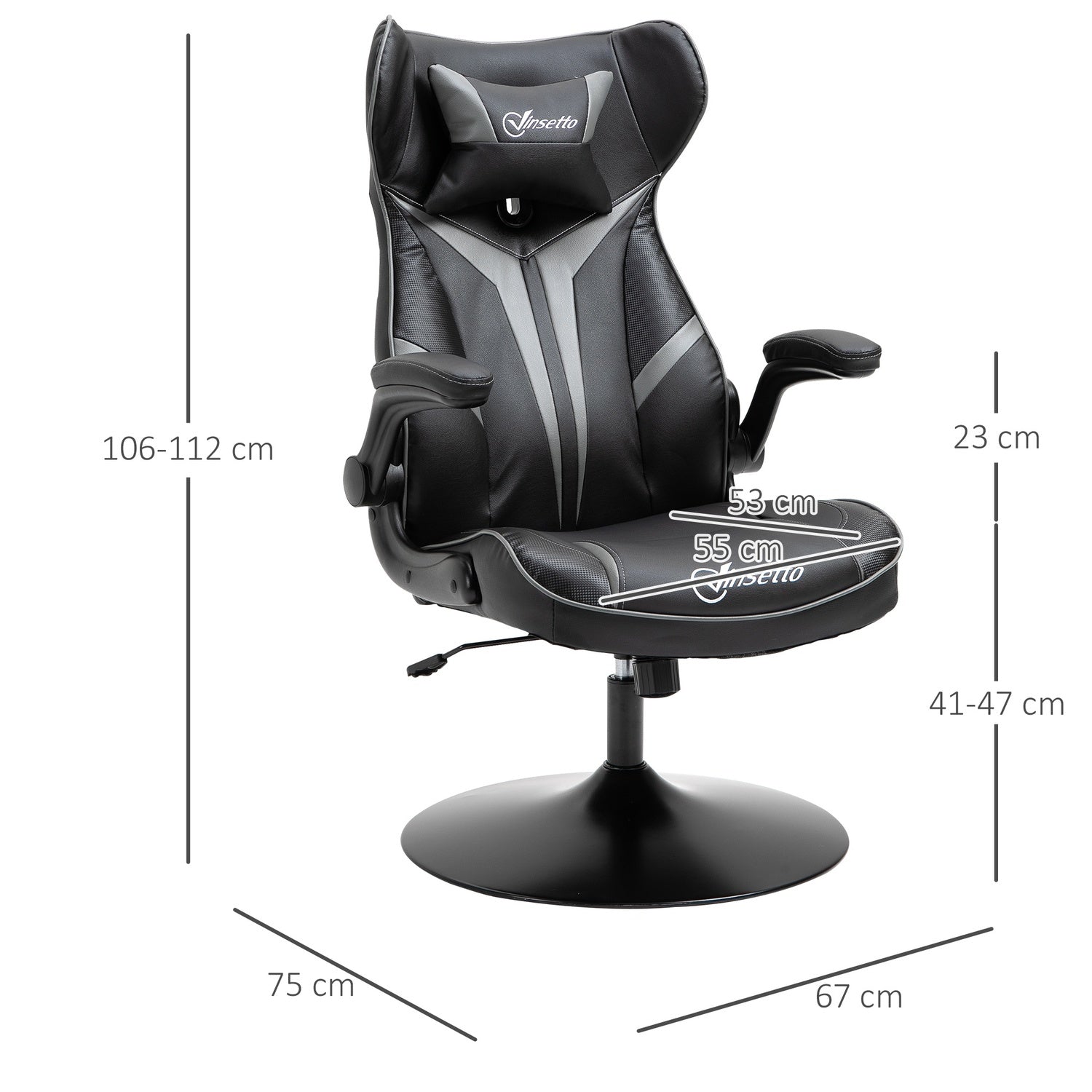 Ergonomisk spelsnurrstol, justerbar höjd, svart/grå