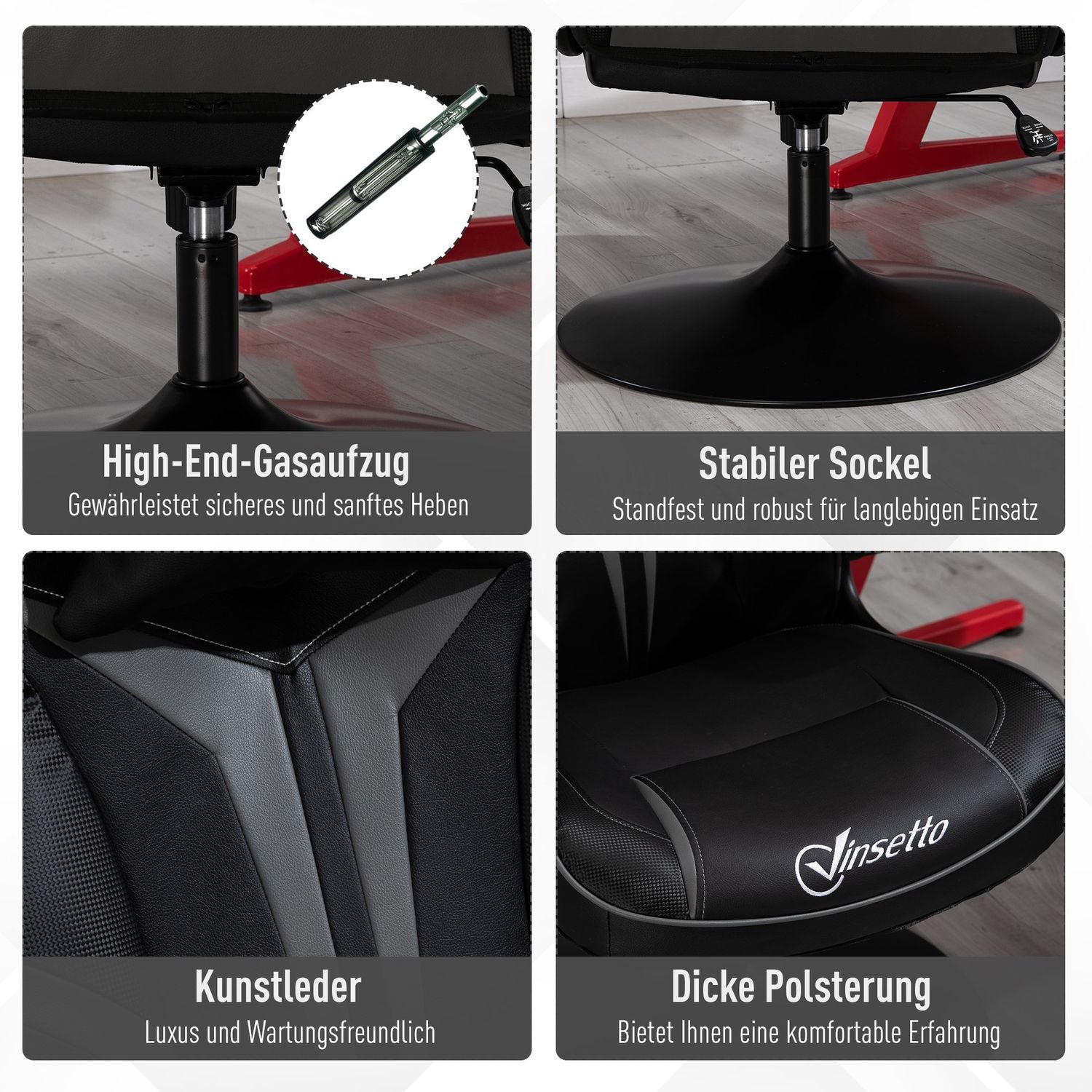 Ergonomisk spelsnurrstol, justerbar höjd, svart/grå