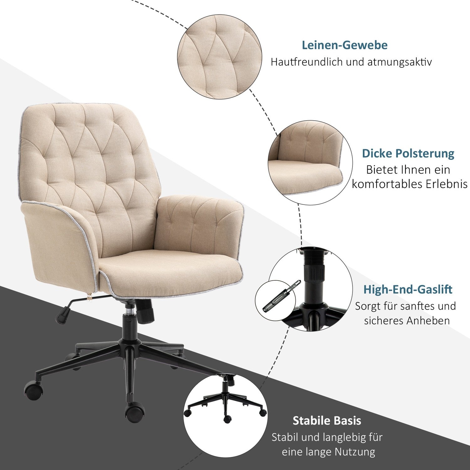 Ergonomisk vridbar kontorsstol, höjdjusterbart skum