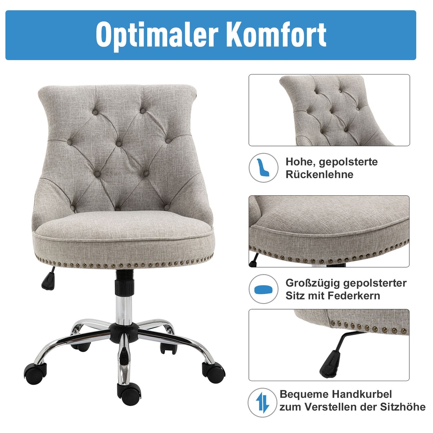 Executive Swivel Chair i ljusgrå linne, justerbar i höjdled