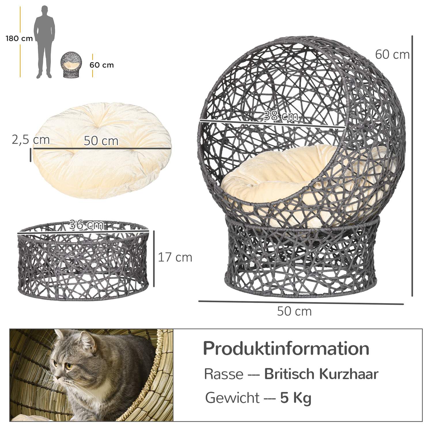 Snygg Cat Bed Cave med Kudde – Lila & Cream Rep