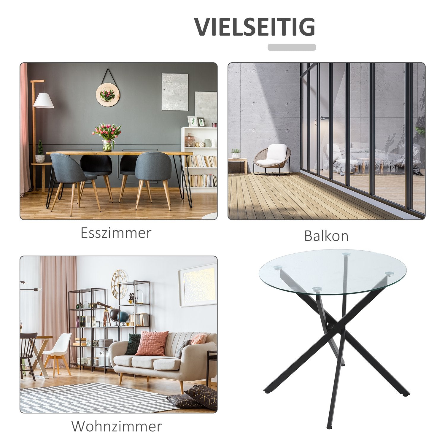 Runt soffbord i glas – svart, metallstomme, 80 cm