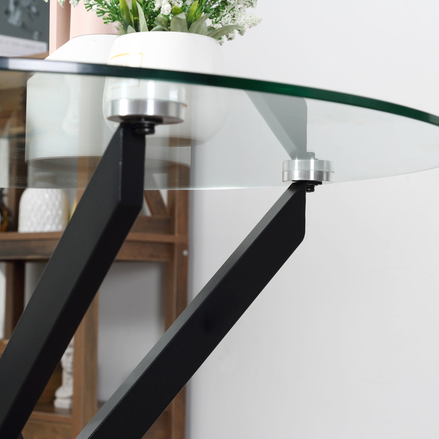 Runt soffbord i glas – svart, metallstomme, 80 cm