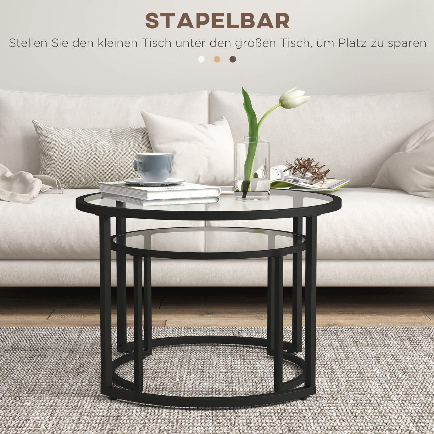Soffbordsset om 2 – Svart stålstomme, härdat glas