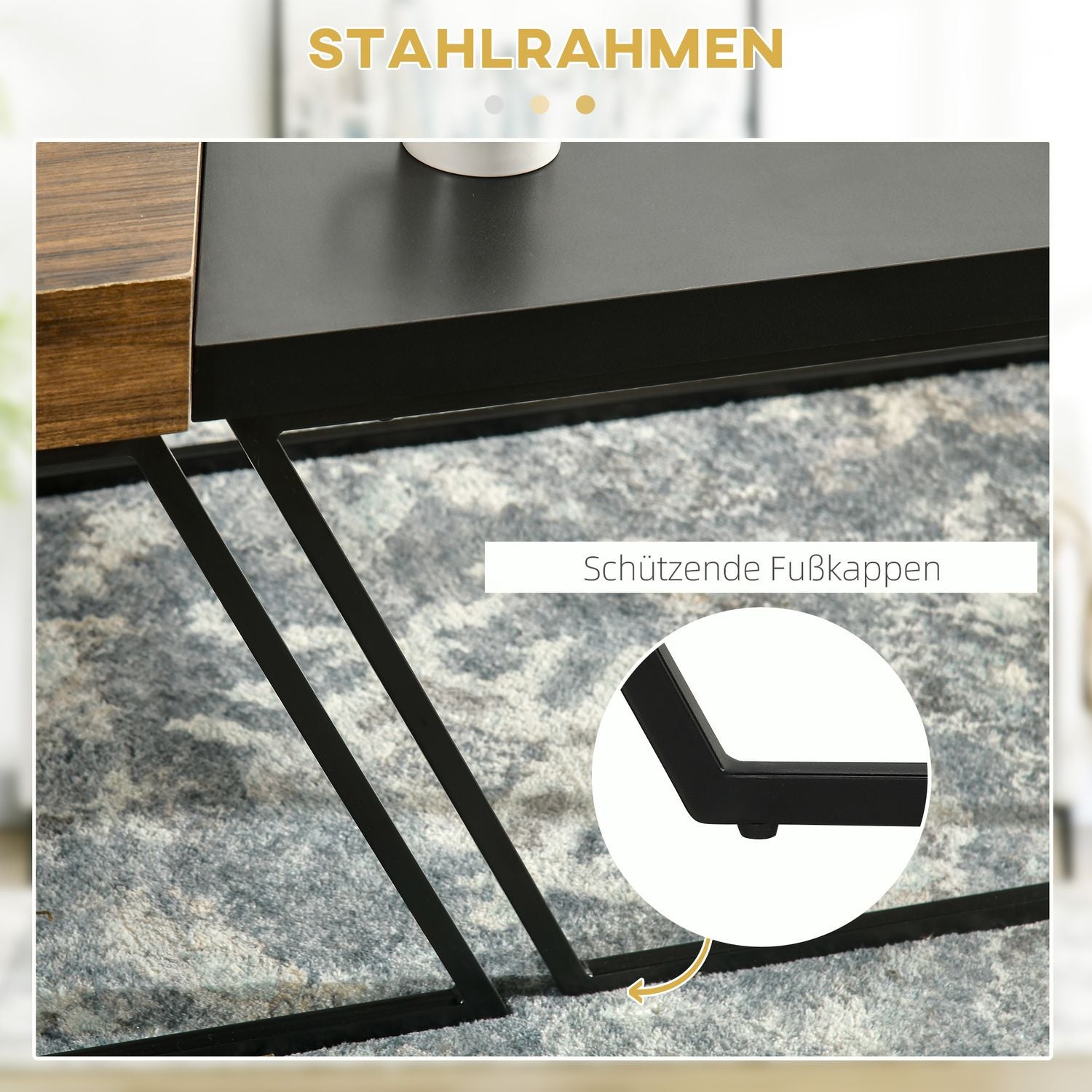 Sidobord i industriellt stål – geometrisk design, svart