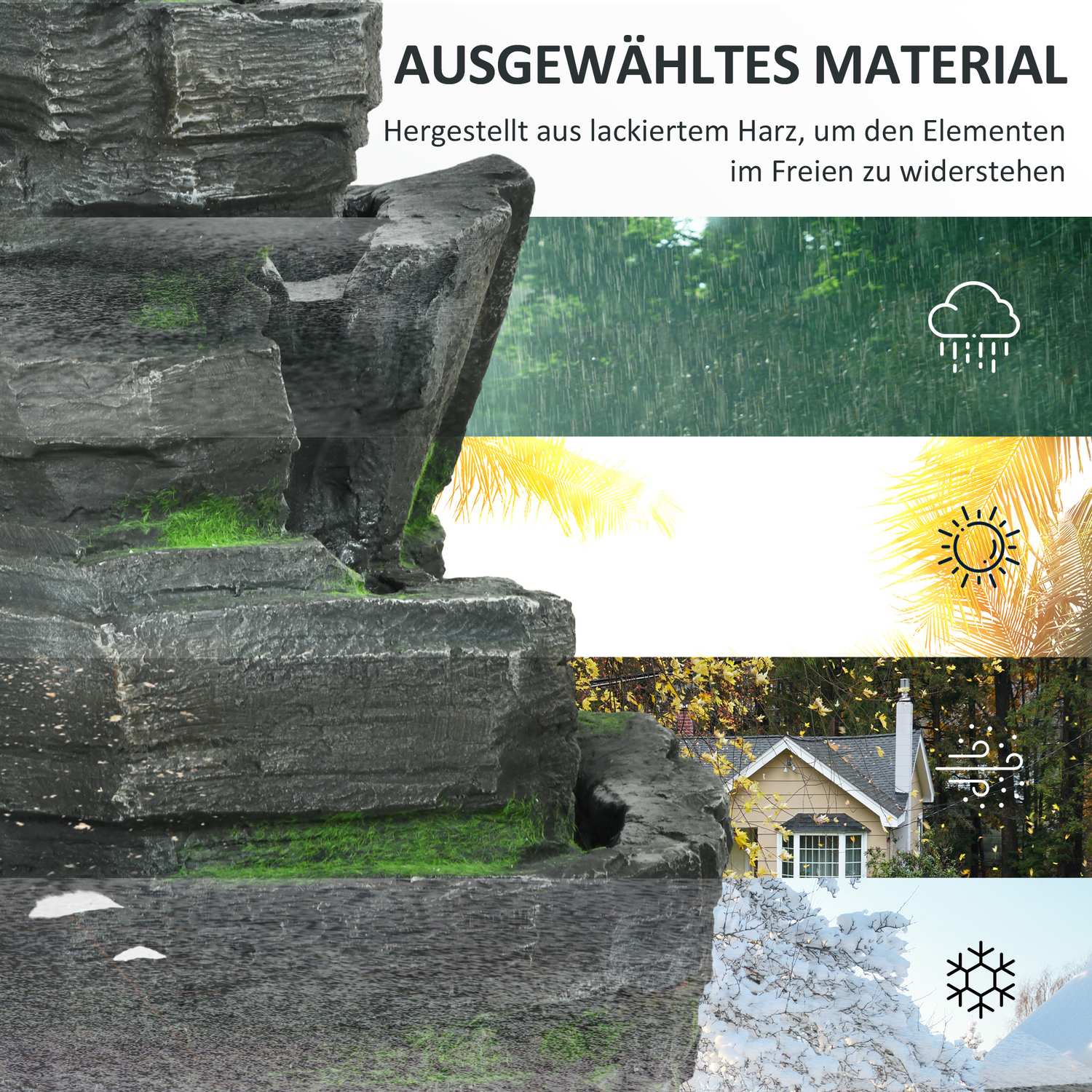 Solar Garden Fountain med LED-belysning, 4 nivåer, 57cm