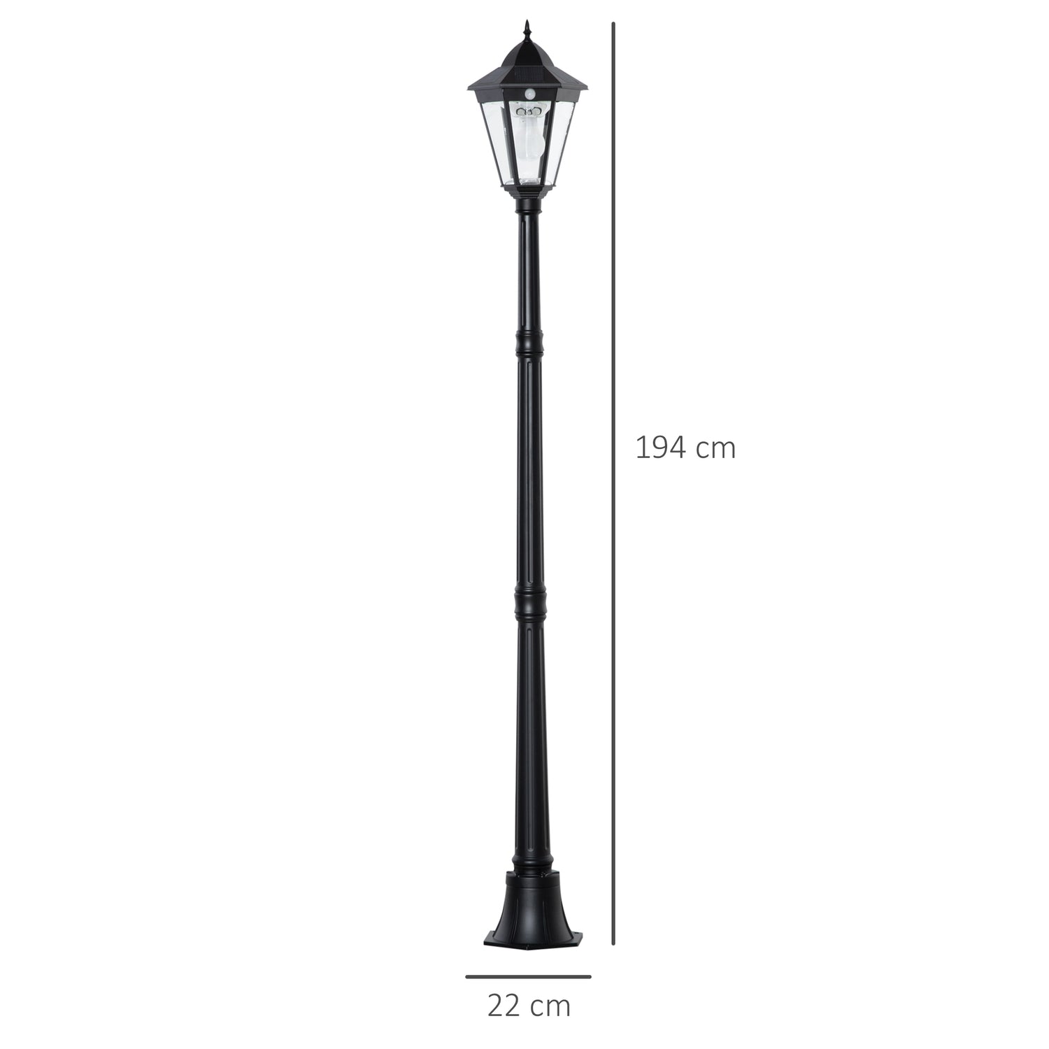 Solar Garden Path Light, 19 LED, 130 Lumen, Svart