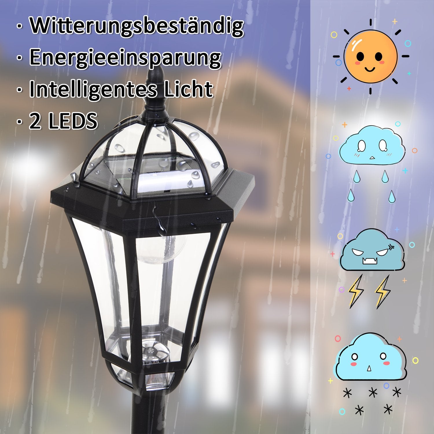 Solar LED Street Light, IP44 Vattentät, Energisnål, Svart