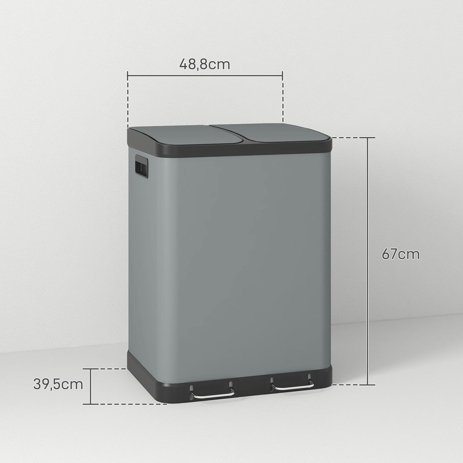 Dubbla 30L pedalbehållare - metall, innerbehållare, lock