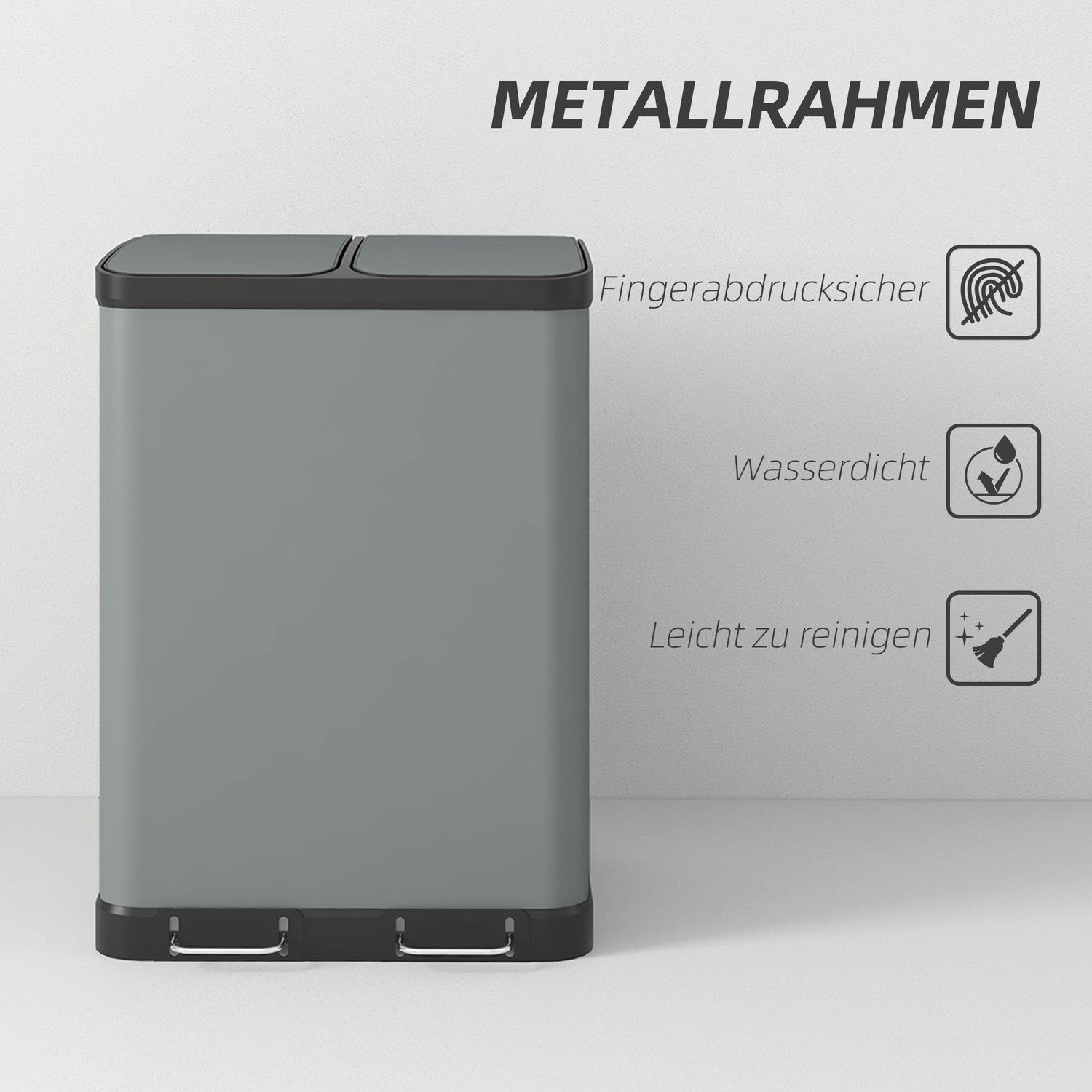 Dubbla 30L pedalbehållare - metall, innerbehållare, lock