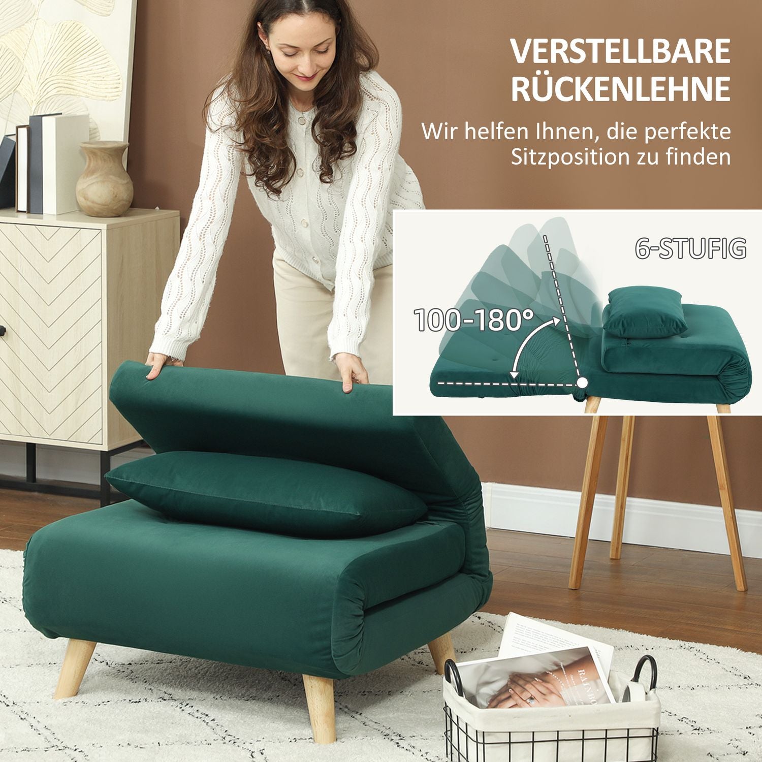 Fällbar Velvet Look Relax-stol med justerbart ryggstöd