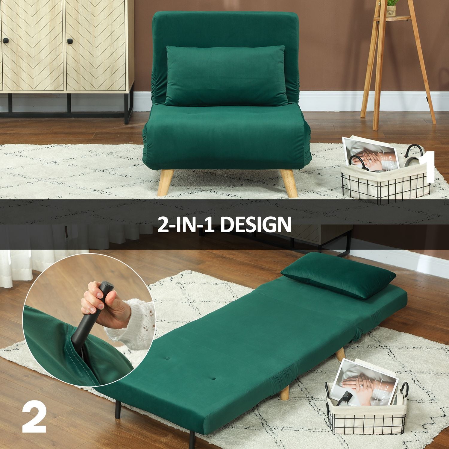 Fällbar Velvet Look Relax-stol med justerbart ryggstöd