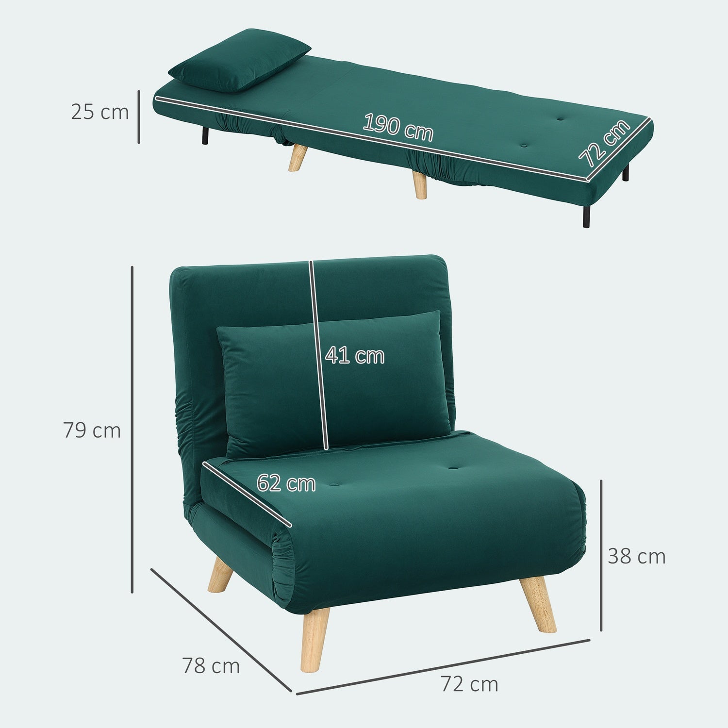 Fällbar Velvet Look Relax-stol med justerbart ryggstöd