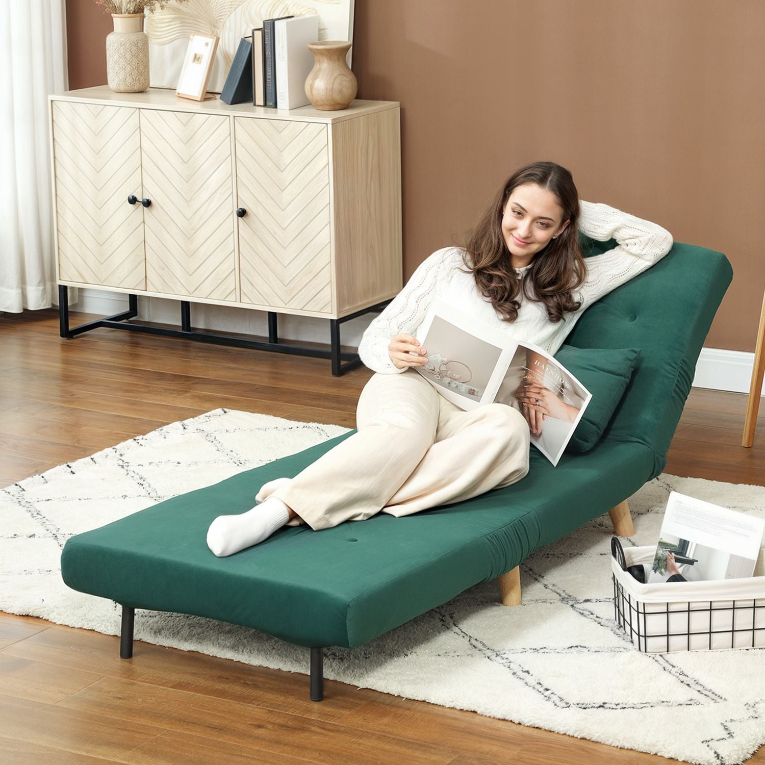 Fällbar Velvet Look Relax-stol med justerbart ryggstöd