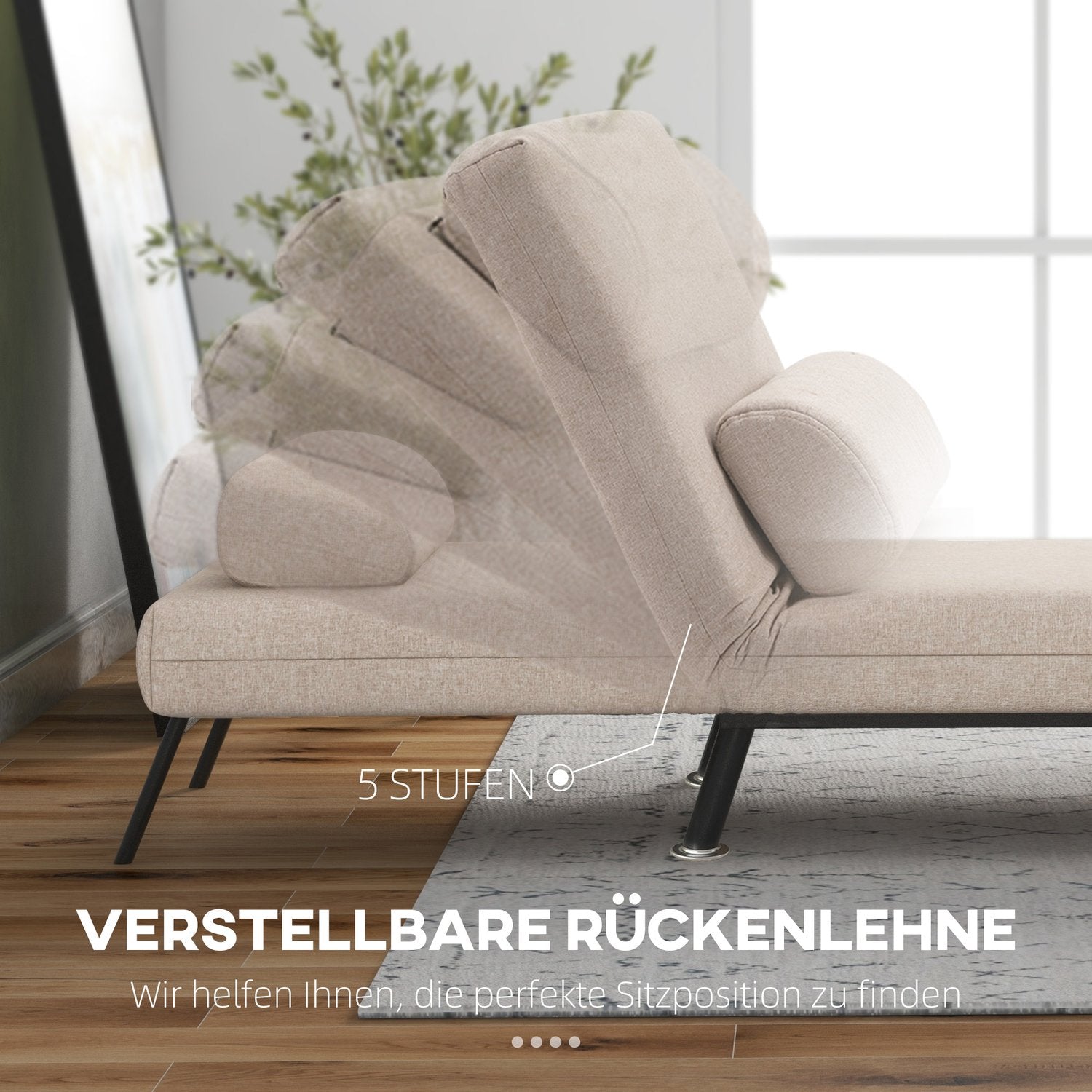 Fällbar sovstol, justerbart linne, beige, 150 kg kapacitet