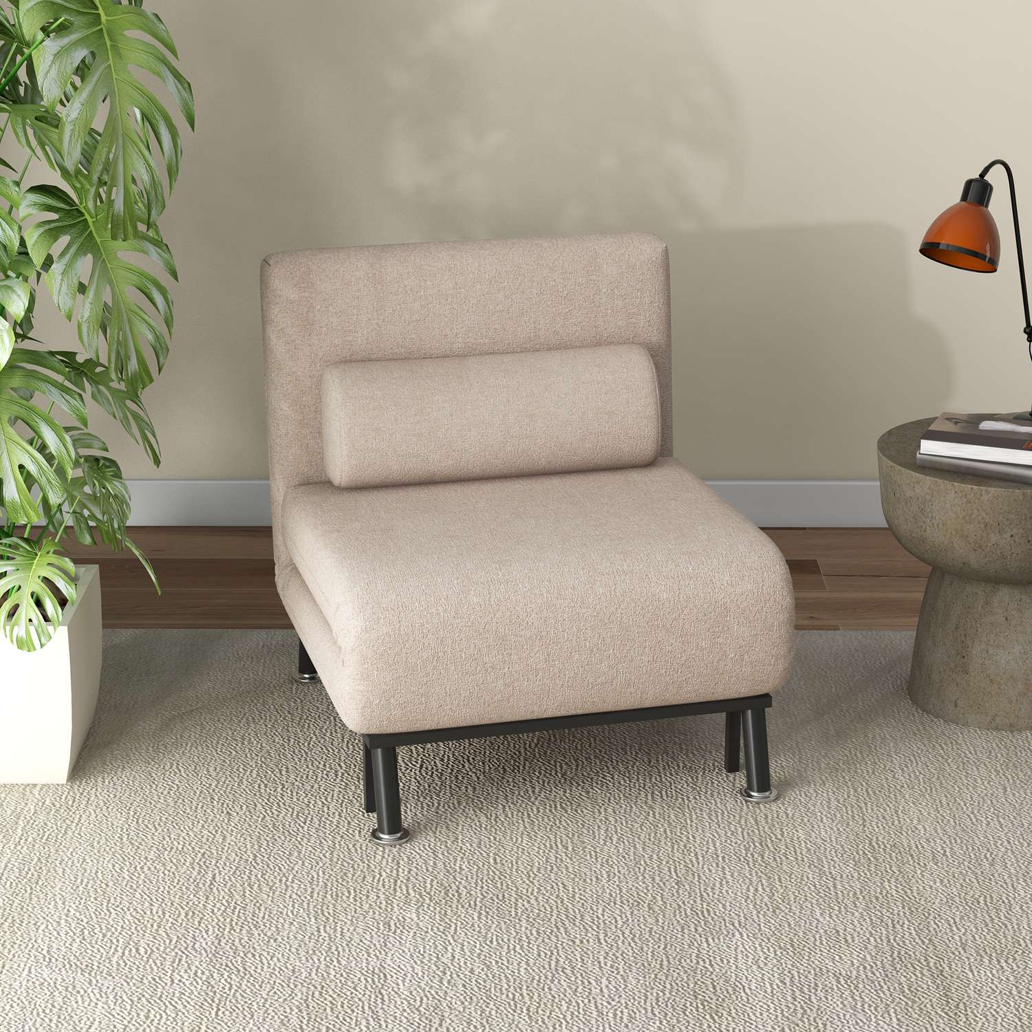 Fällbar sovstol, justerbart linne, beige, 150 kg kapacitet