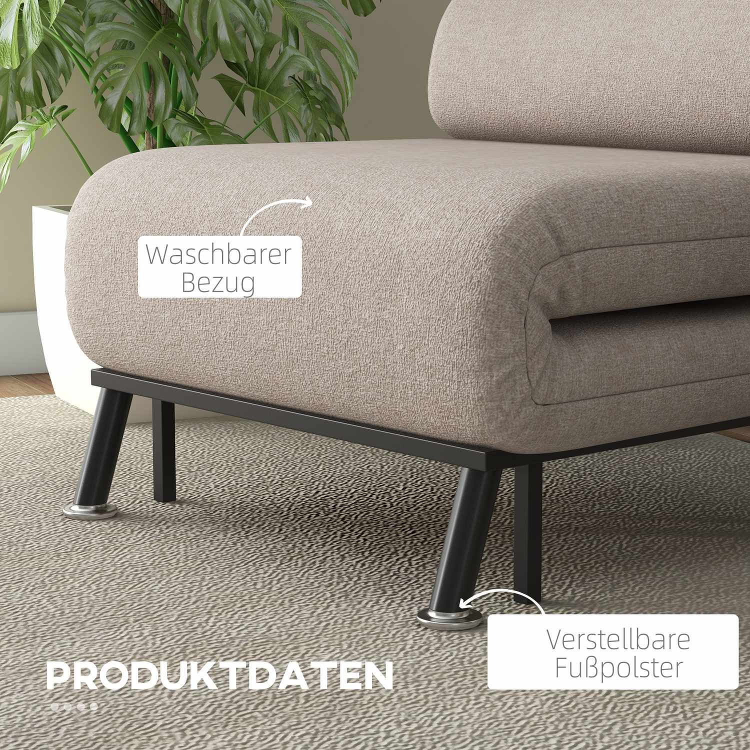 Fällbar sovstol, justerbart linne, beige, 150 kg kapacitet
