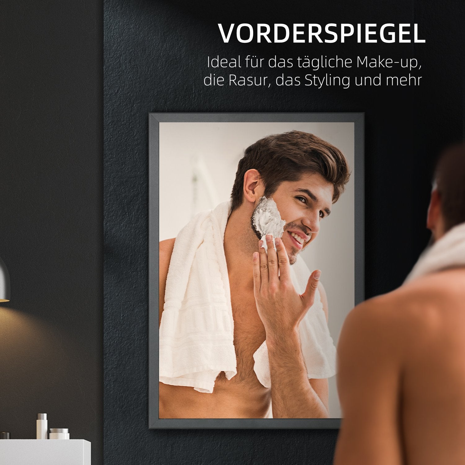 Svart badrumsväggskåp, spegel & förvaring, 3 våningar