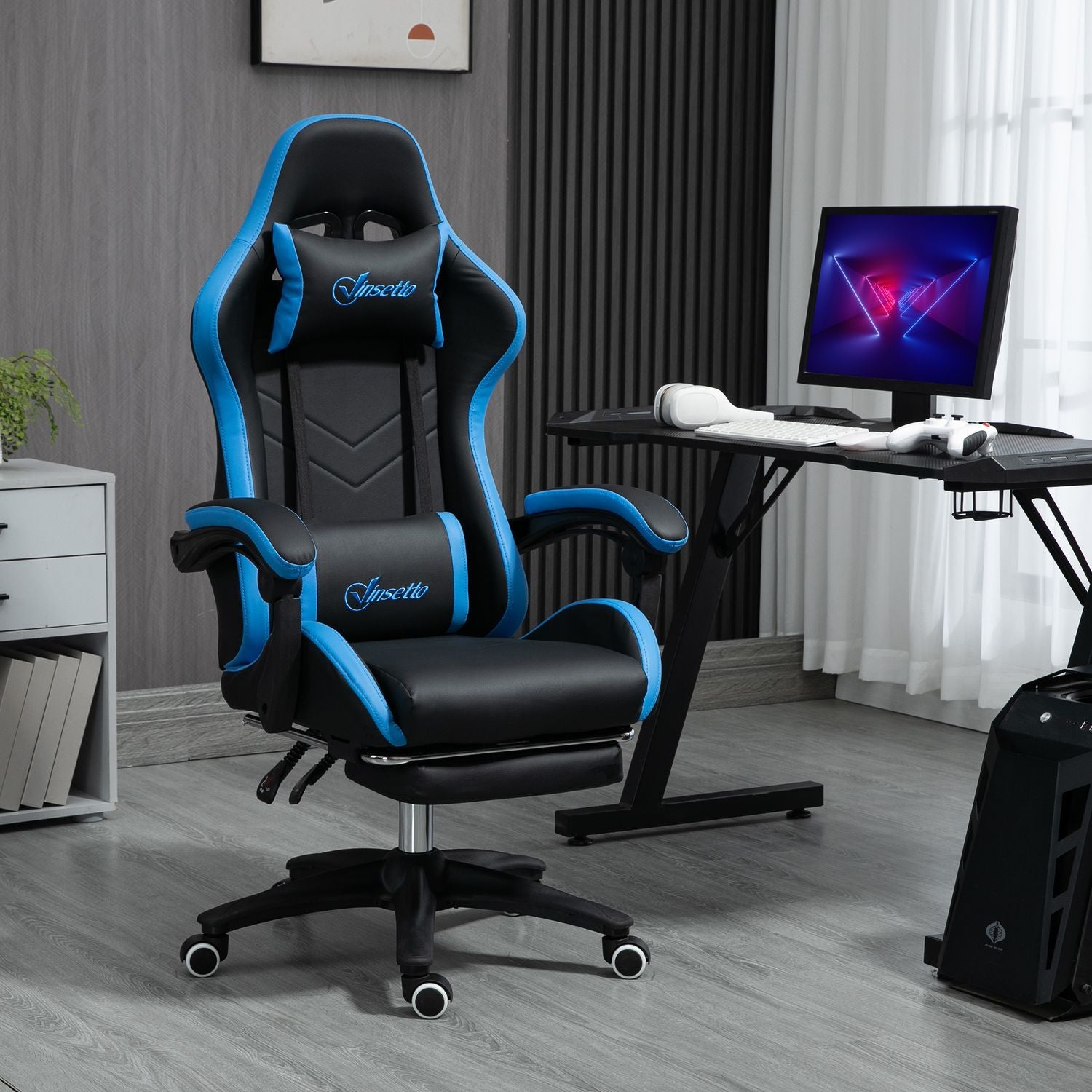 Ergonomisk spelstol med svankstöd och fotstöd