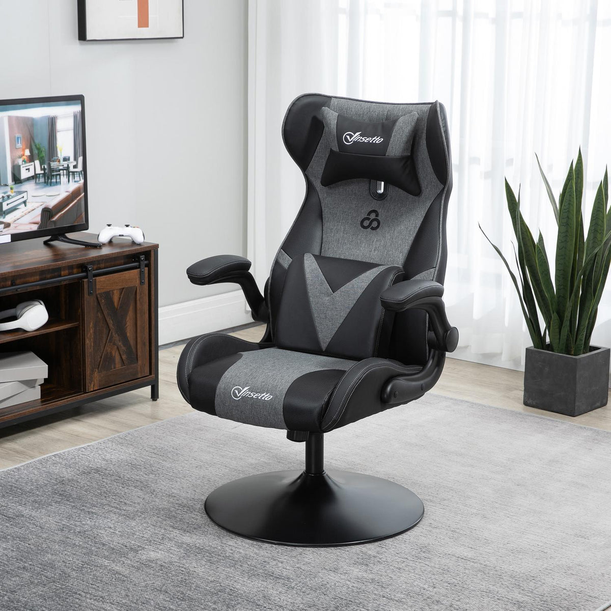 Gamestoel, verstelbare hoogte, zwart/grijs, ergonomisch ontwerp