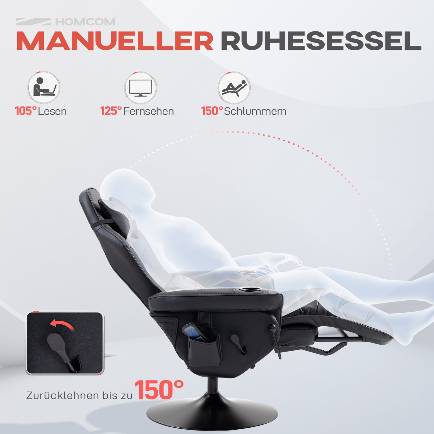 Spelstol med massage och fotstöd, svart läder-look