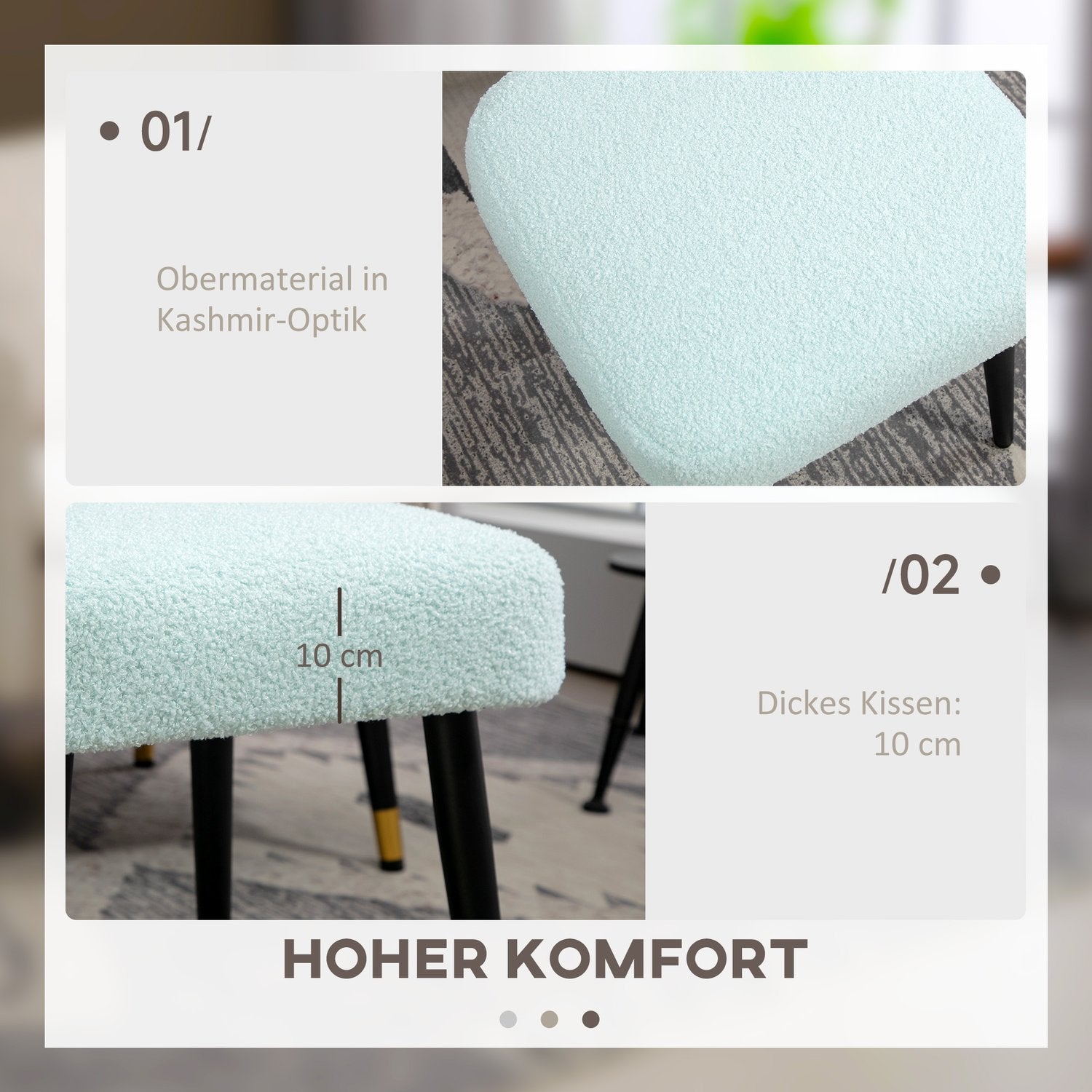 Square Cashmere Look Fotpall med stålben, ljusblå
