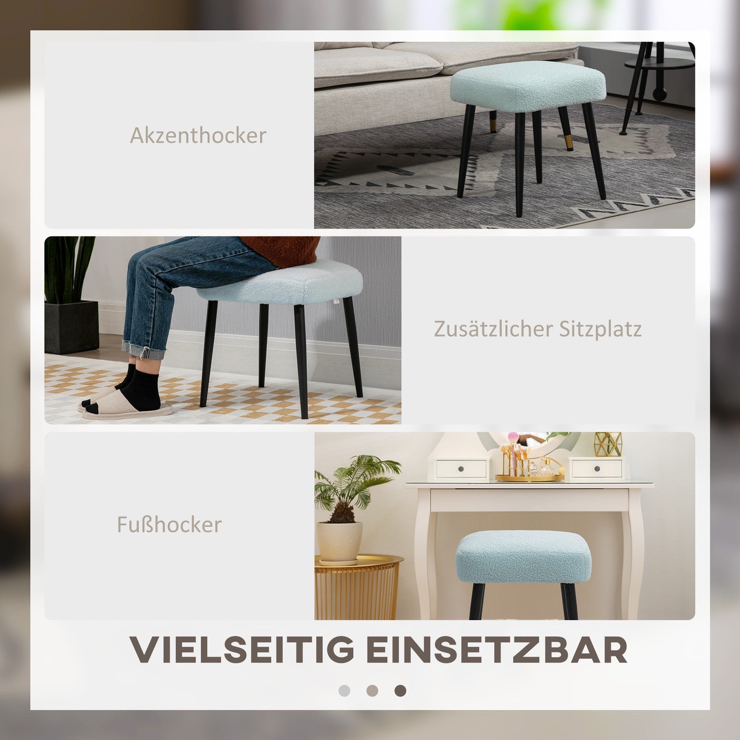 Square Cashmere Look Fotpall med stålben, ljusblå