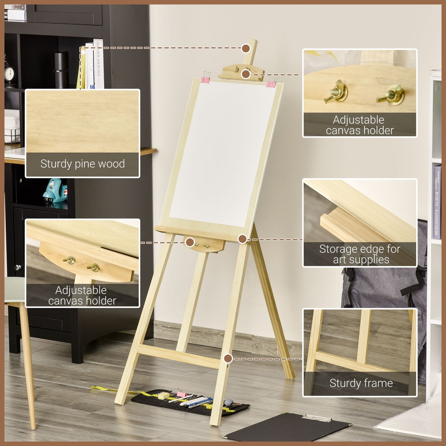 Justerbart staffli i furu – naturlig finish, 51,5x71,5x134,5 cm