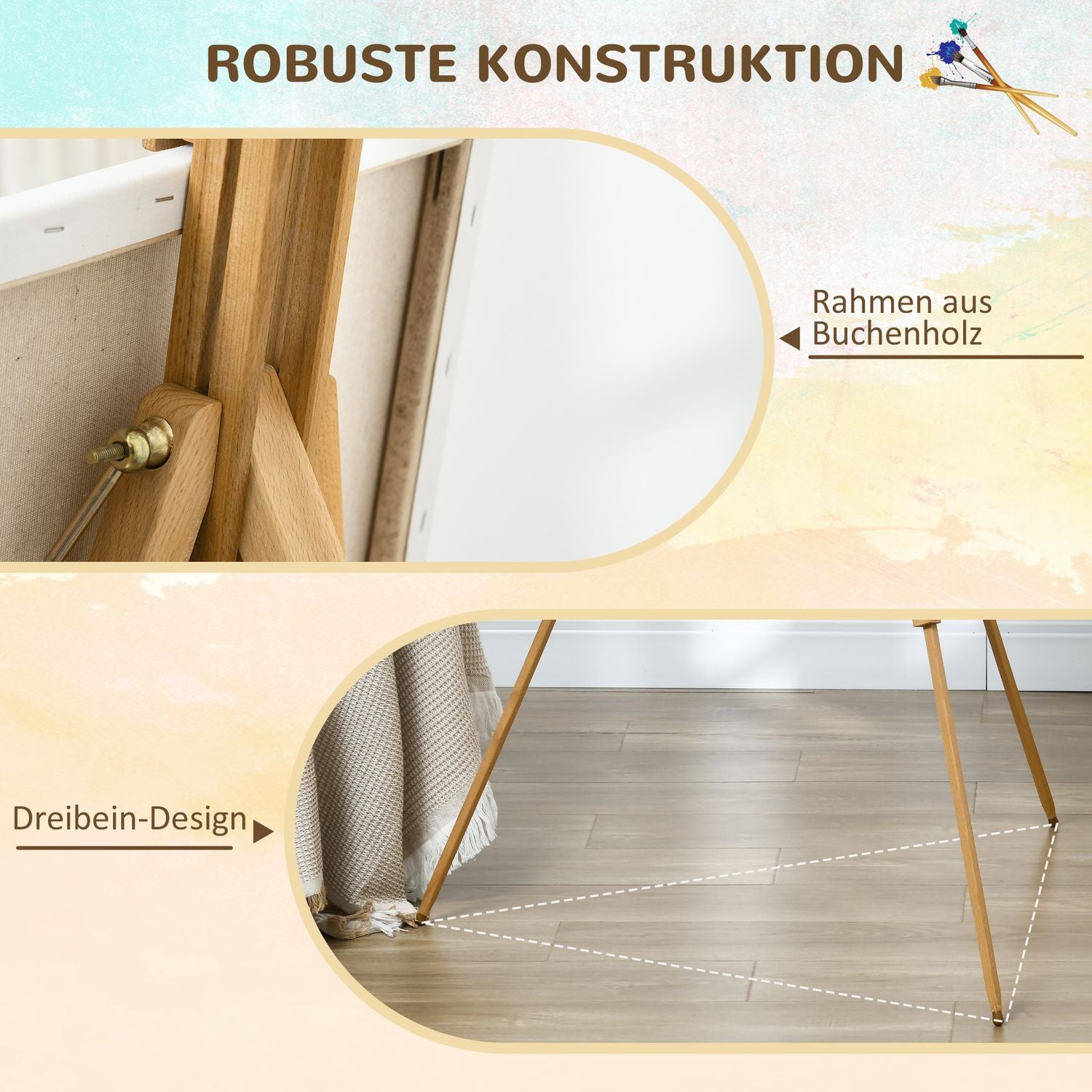 Justerbart stativ i bokträ för 107 cm duk