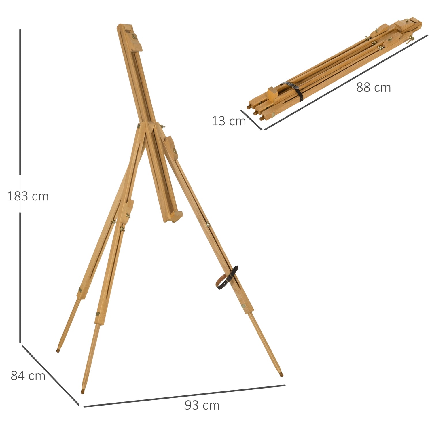 Justerbart stativ i bokträ för 107 cm duk