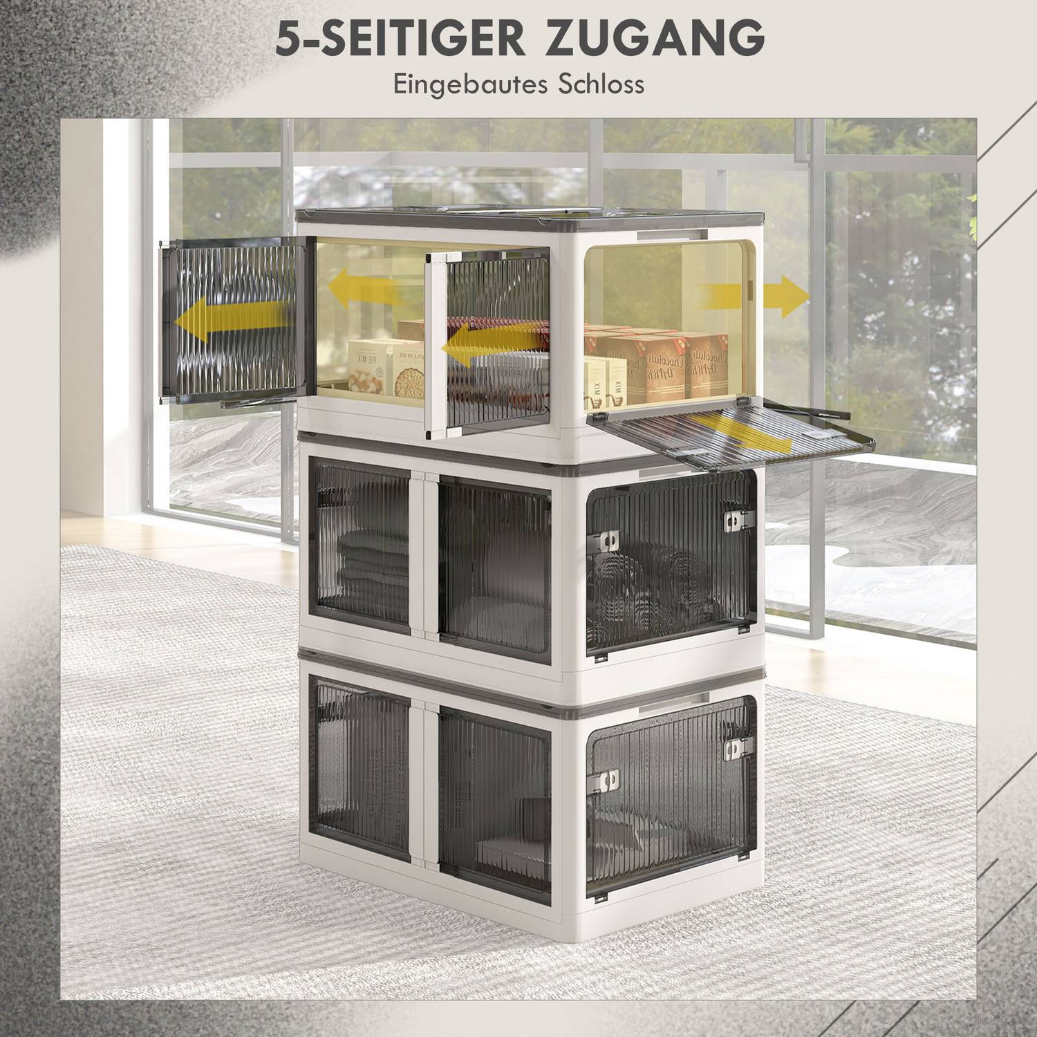 Stapelbar 69L förvaringslåda med hjul, hopfällbar, vit