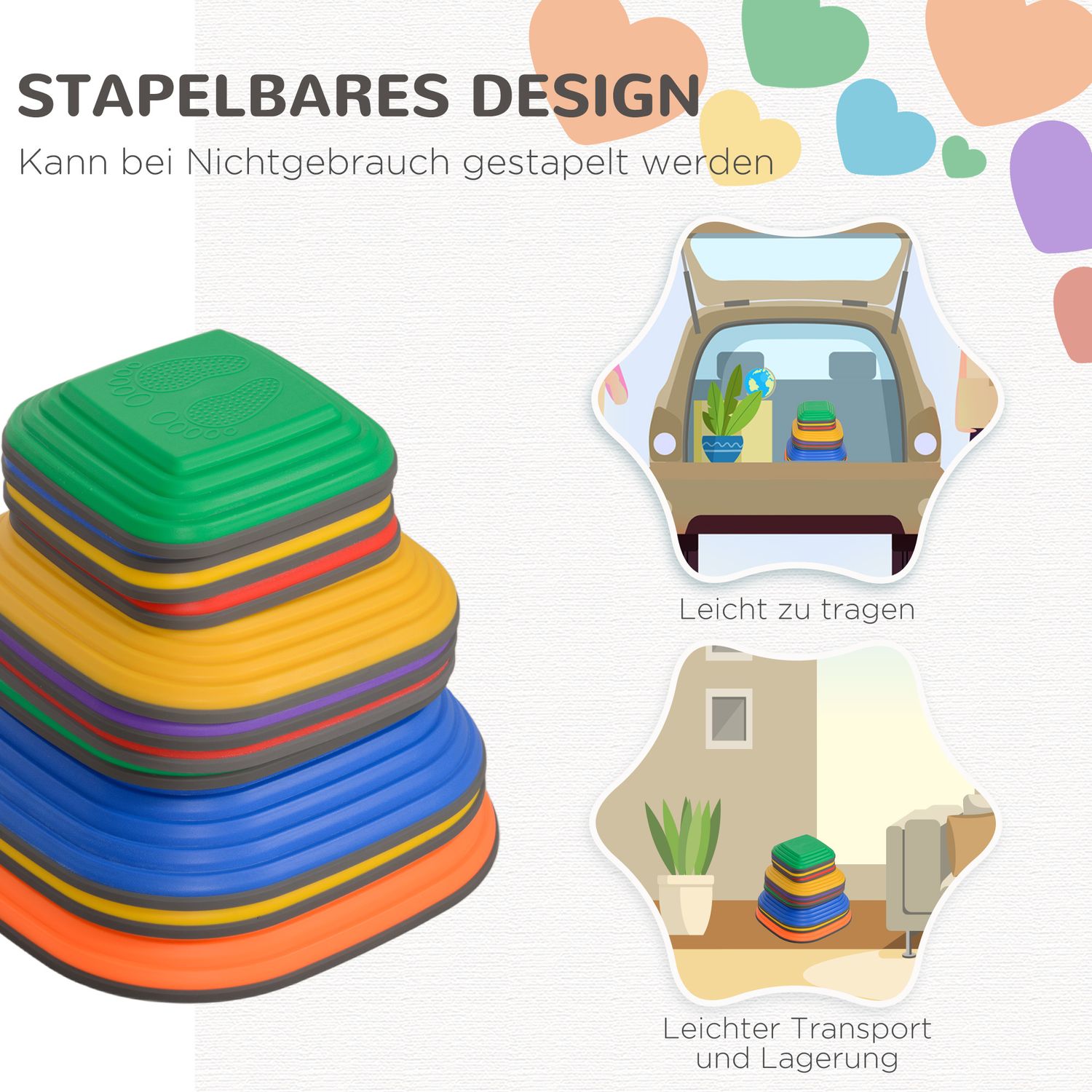 Stapelbara flodstenar, halkfria, färgglada, 11 delar