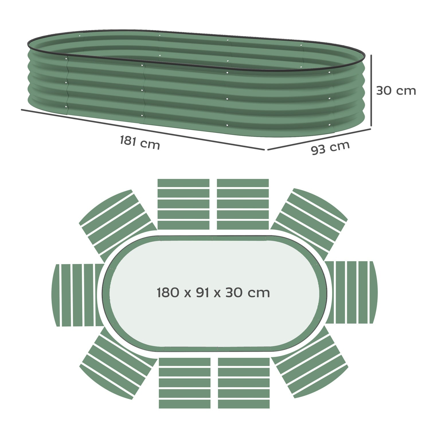 Stapelbara upphöjda trädgårdssängar i stål – 181 x 93 x 30 cm Set med 2
