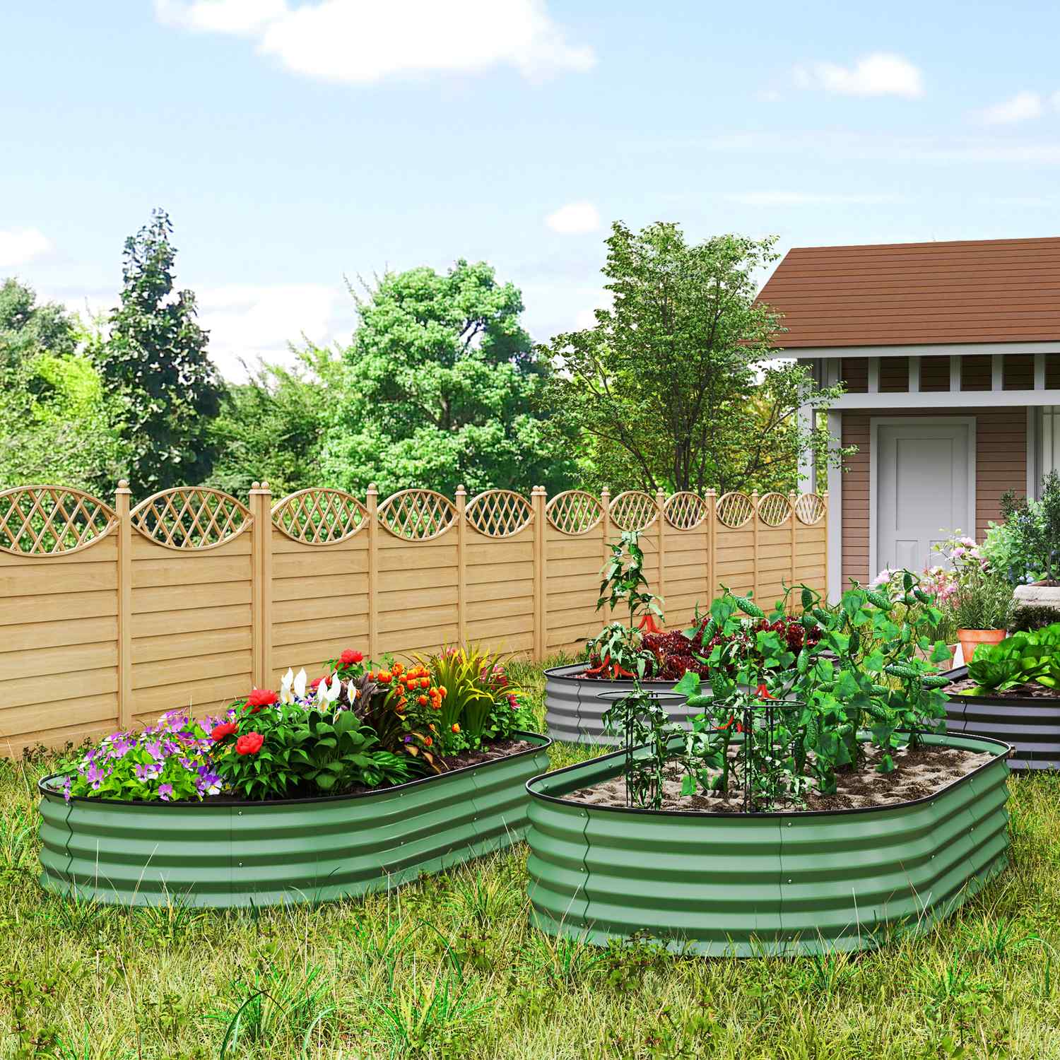 Stapelbara upphöjda trädgårdssängar i stål – 181 x 93 x 30 cm Set med 2