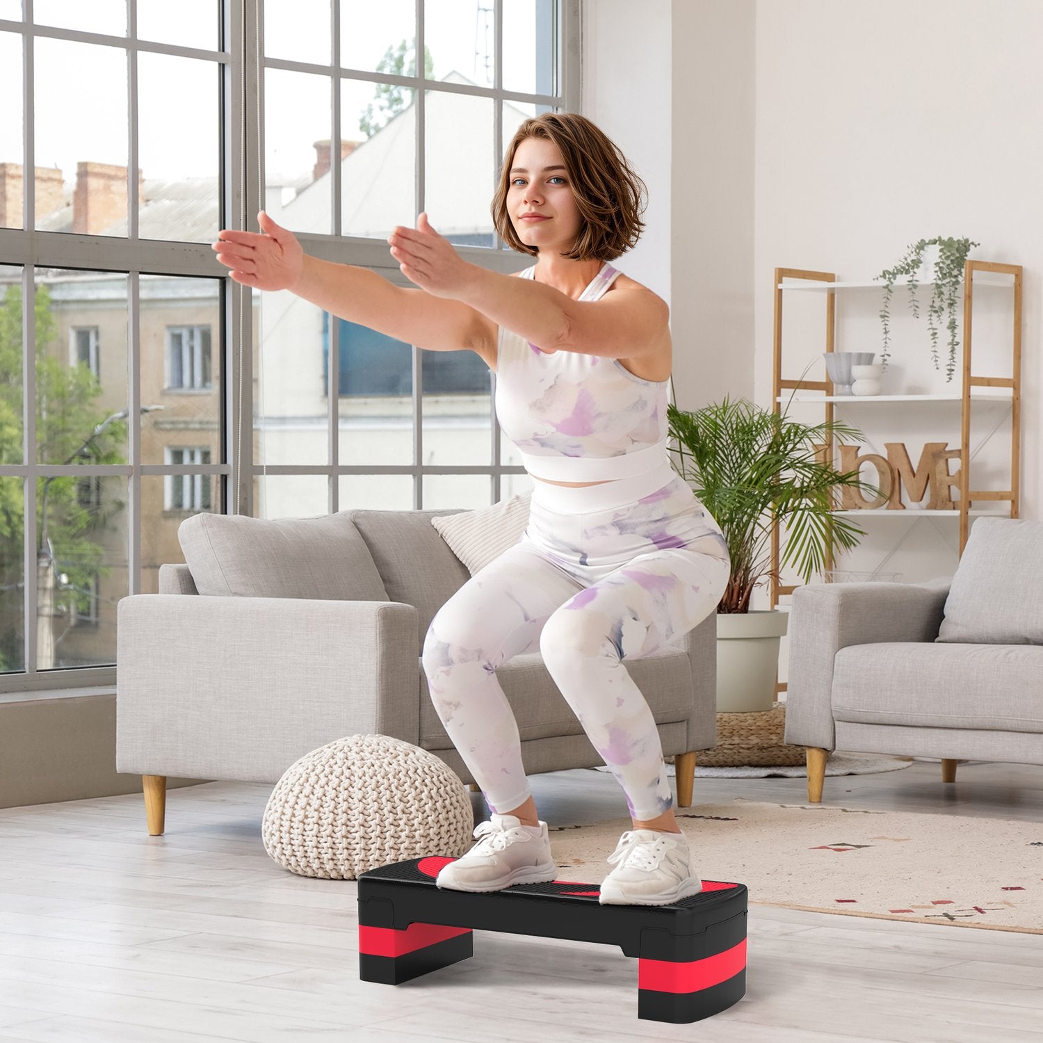 Justerbar Aerobic Stepper – 3 höjder för fitness, röd