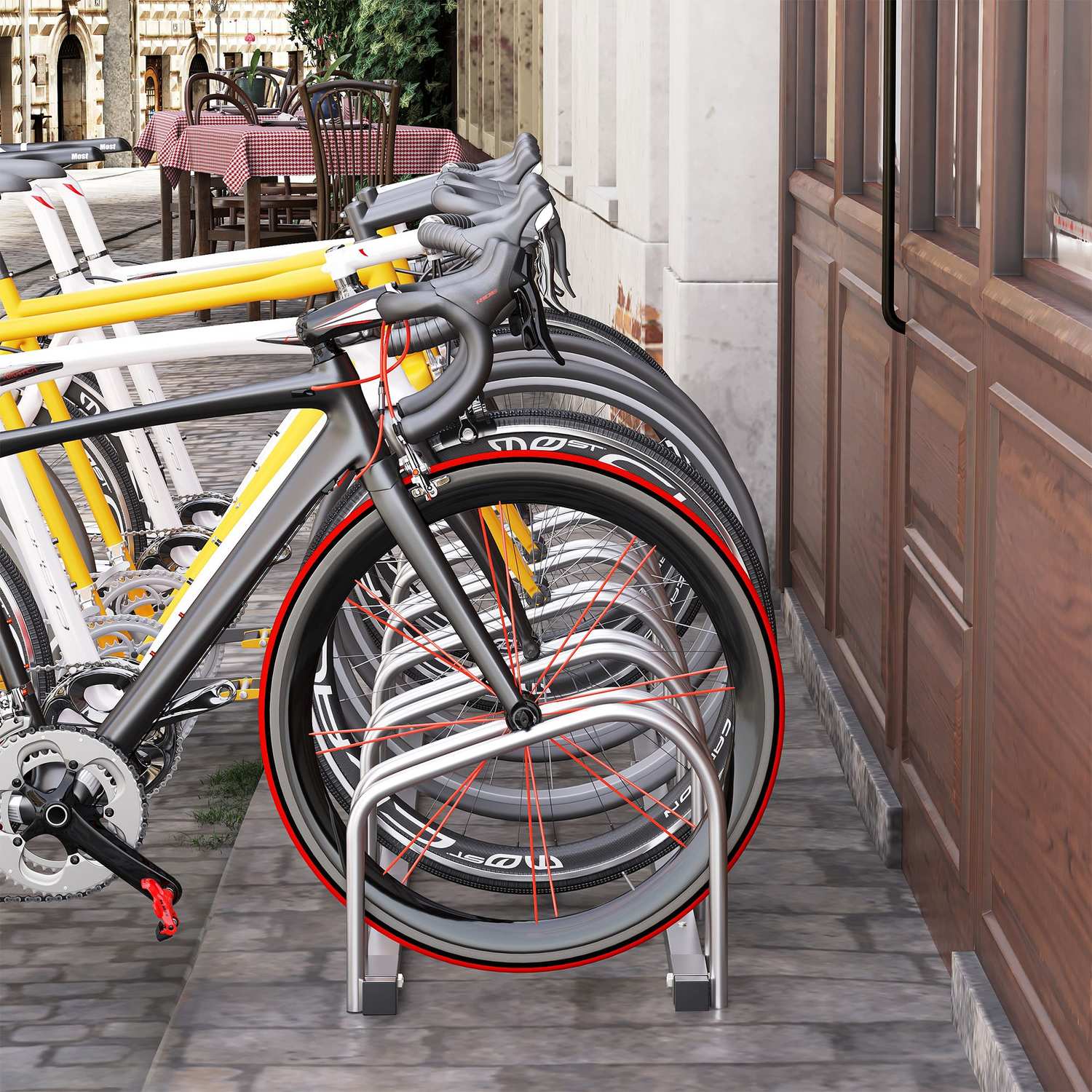 Stål cykelställ för 6 – Vägg-/golvfäste, väderbeständig