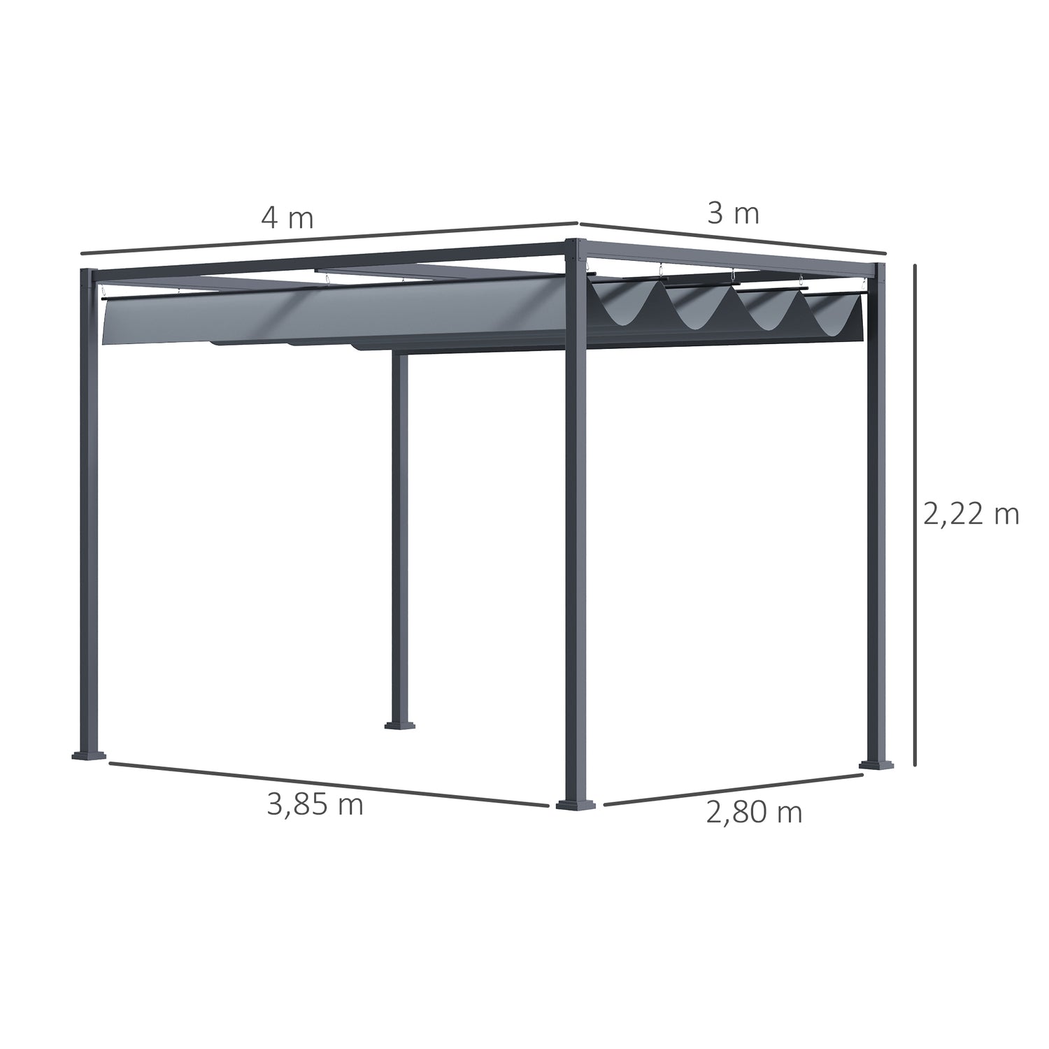 Stålpergola 4x3m med justerbart tak, mörkgrå