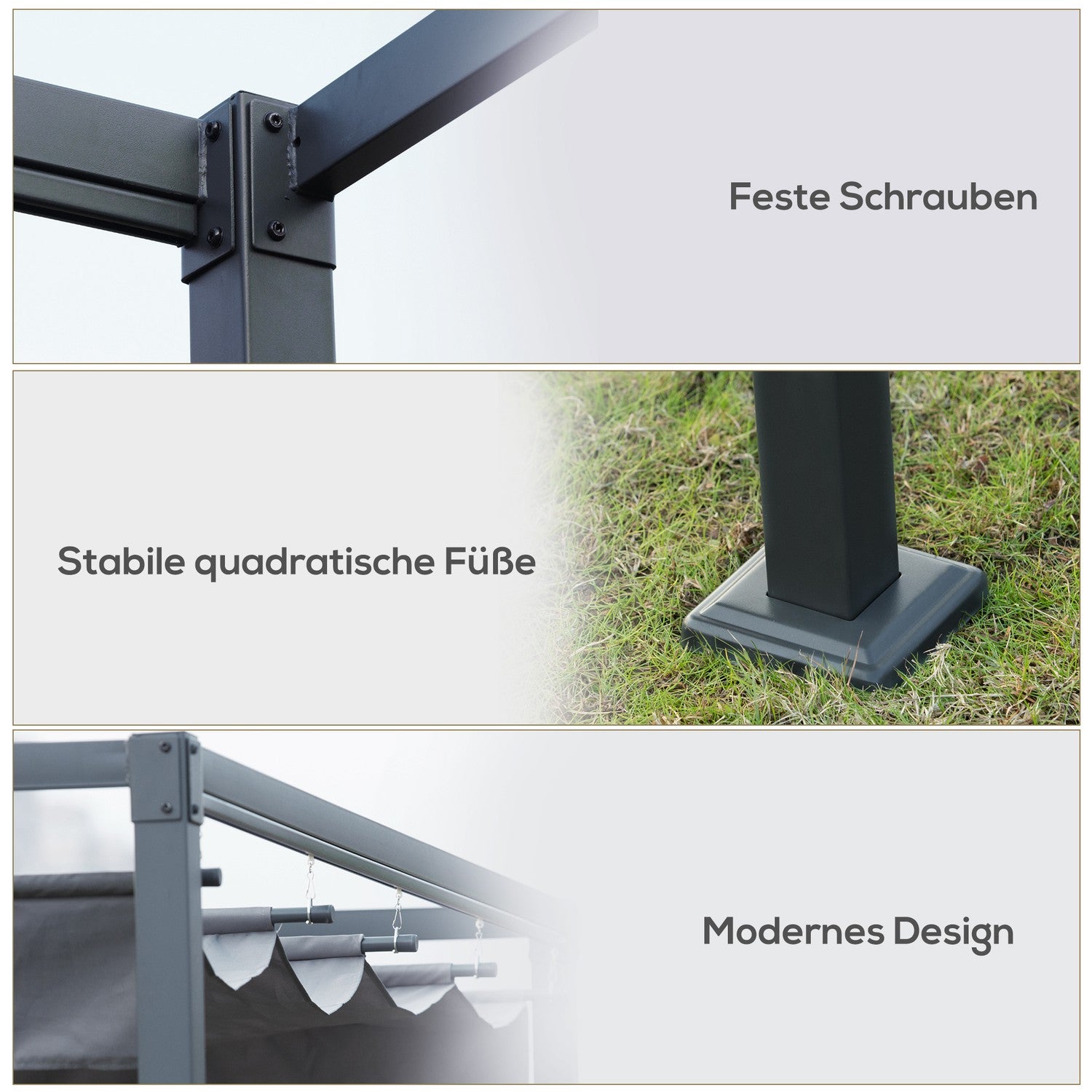 Stålpergola 4x3m med justerbart tak, mörkgrå
