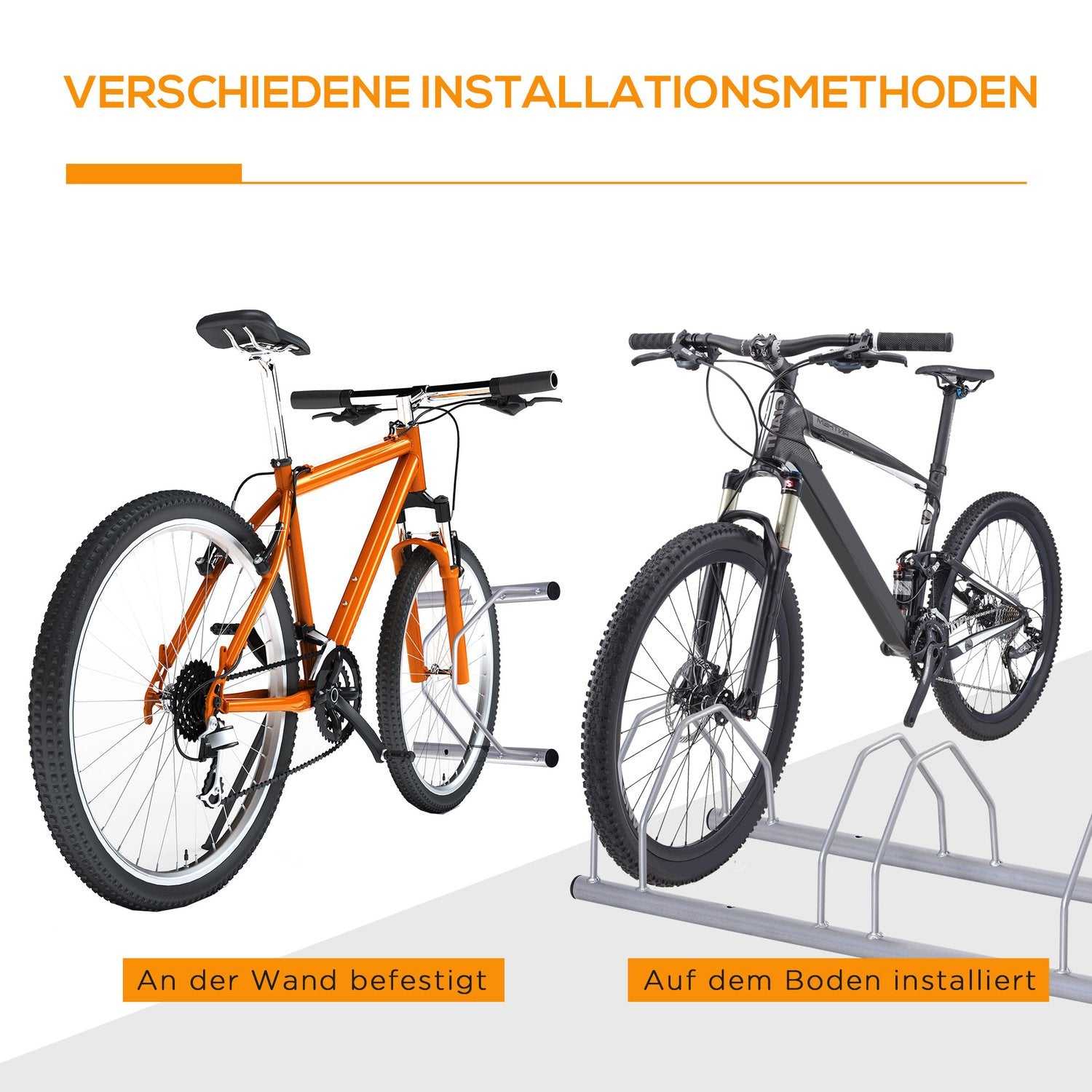 Stålställ för 4 cyklar, golv- och väggfäste, silverfinish