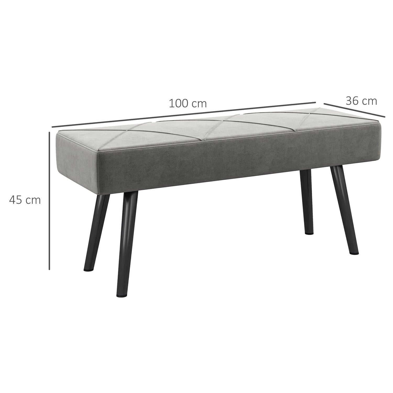 Sammetsklädd bänk – grå, 100x36x45 cm, 120 kg kapacitet