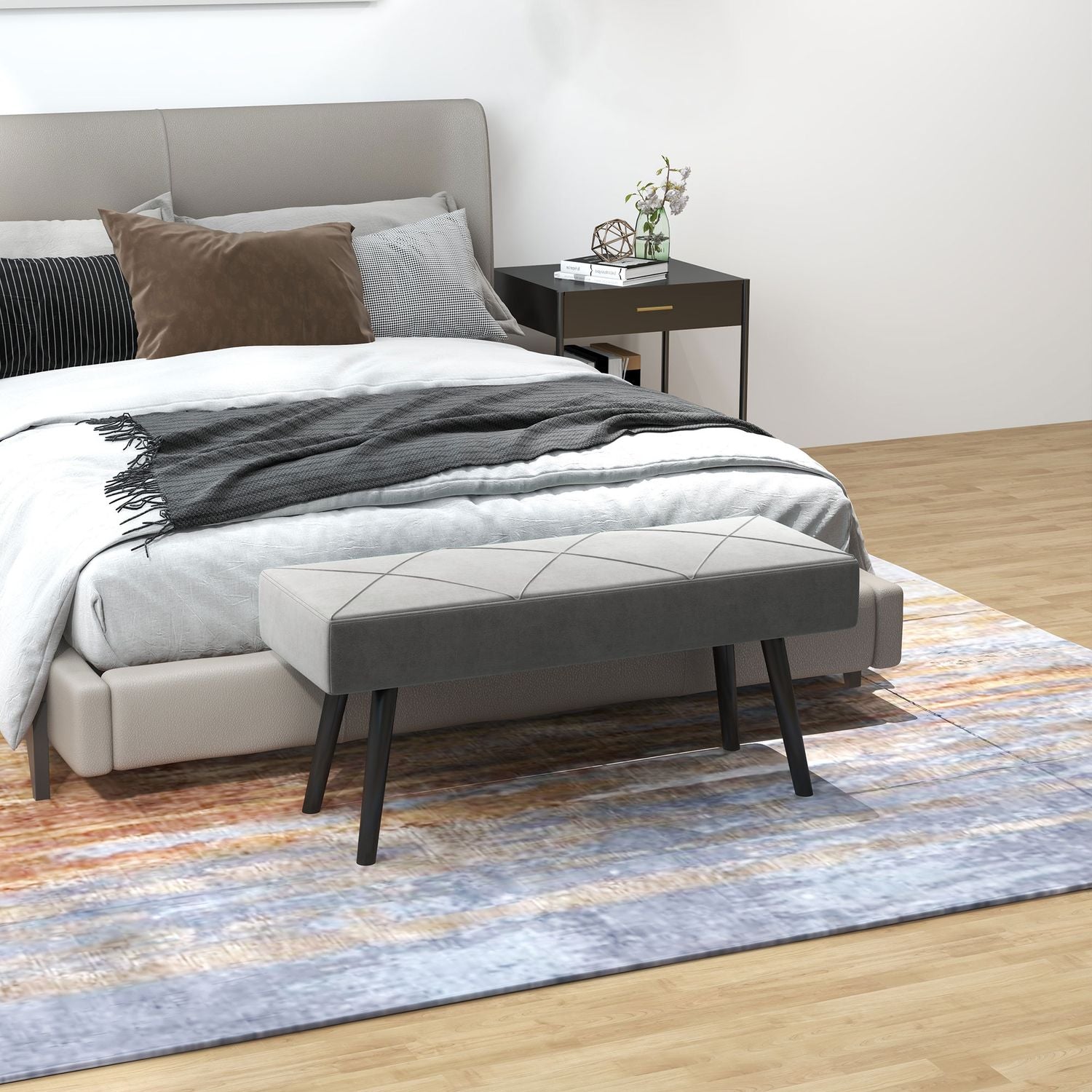 Sammetsklädd bänk – grå, 100x36x45 cm, 120 kg kapacitet