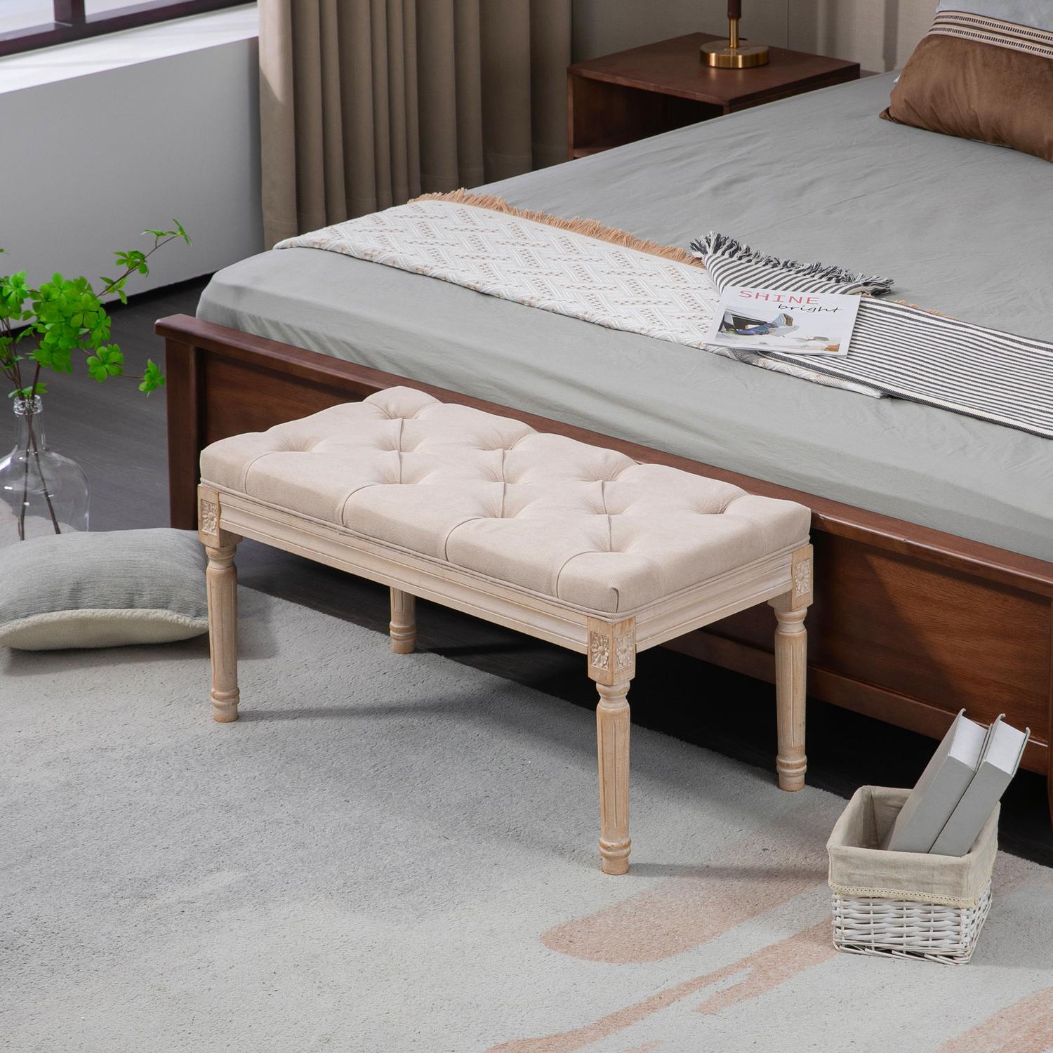 Klädd vintagebänk, linnebeige, 120 kg kapacitet
