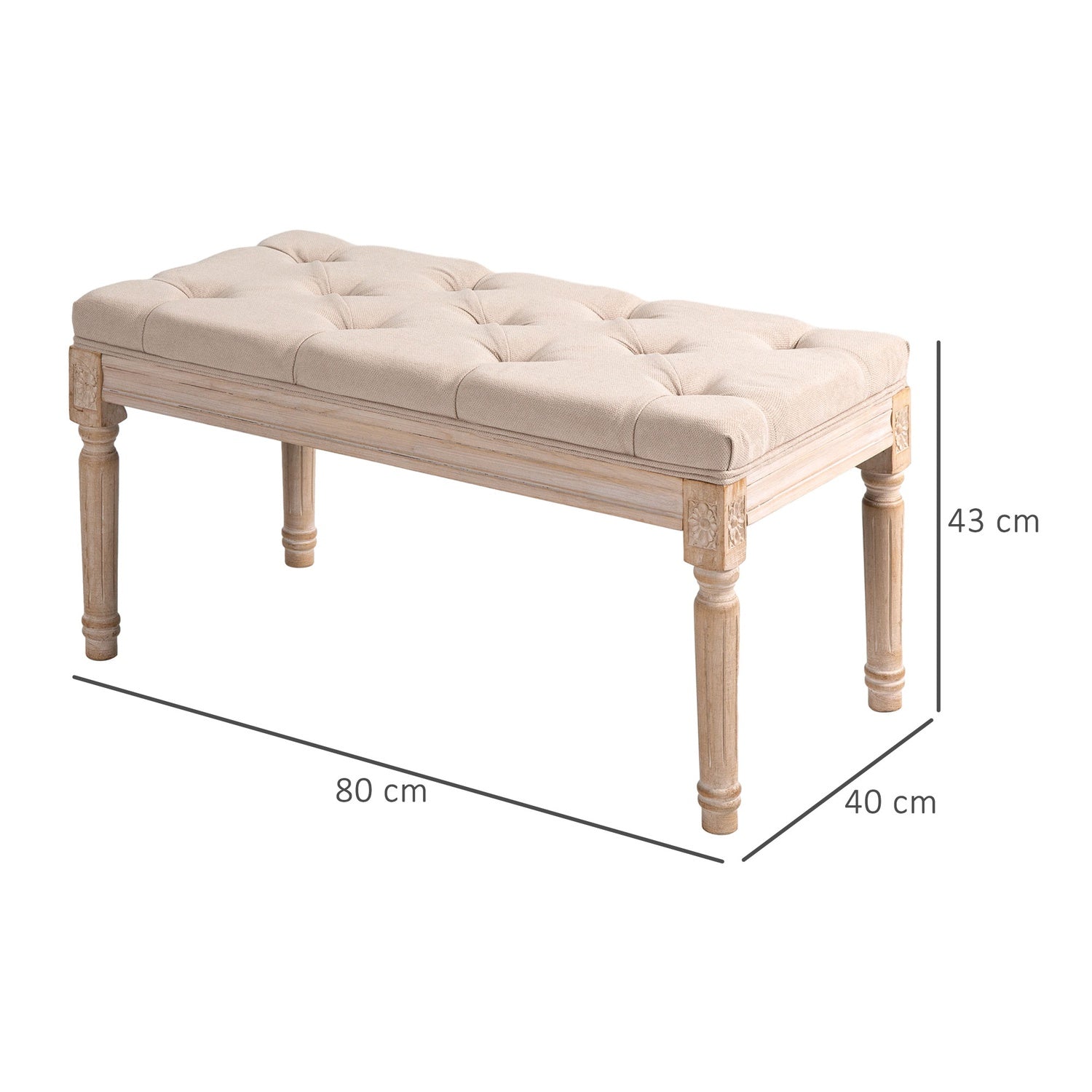 Klädd vintagebänk, linnebeige, 120 kg kapacitet